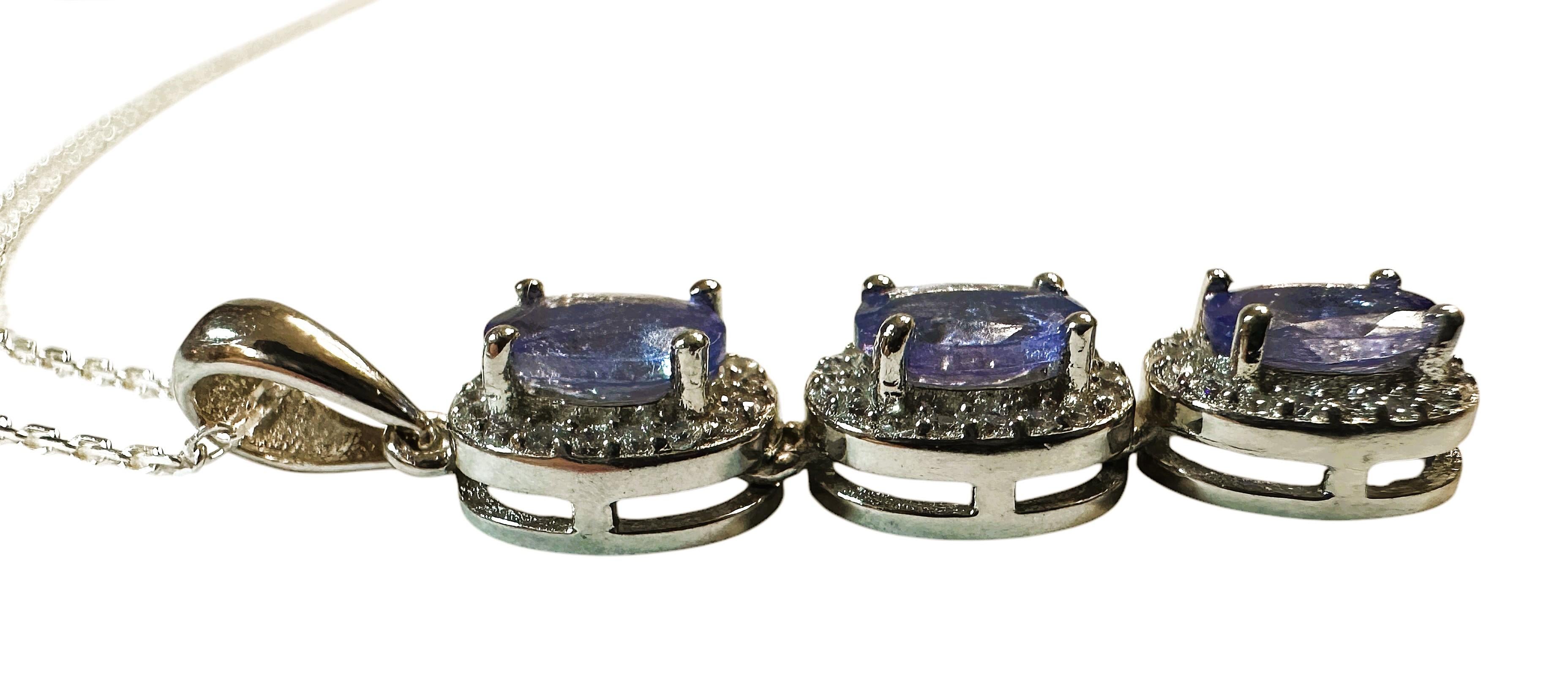 New African 1.30 ct 3-Stone Tanzanite Sapphire Sterling Pendant Necklace 3
