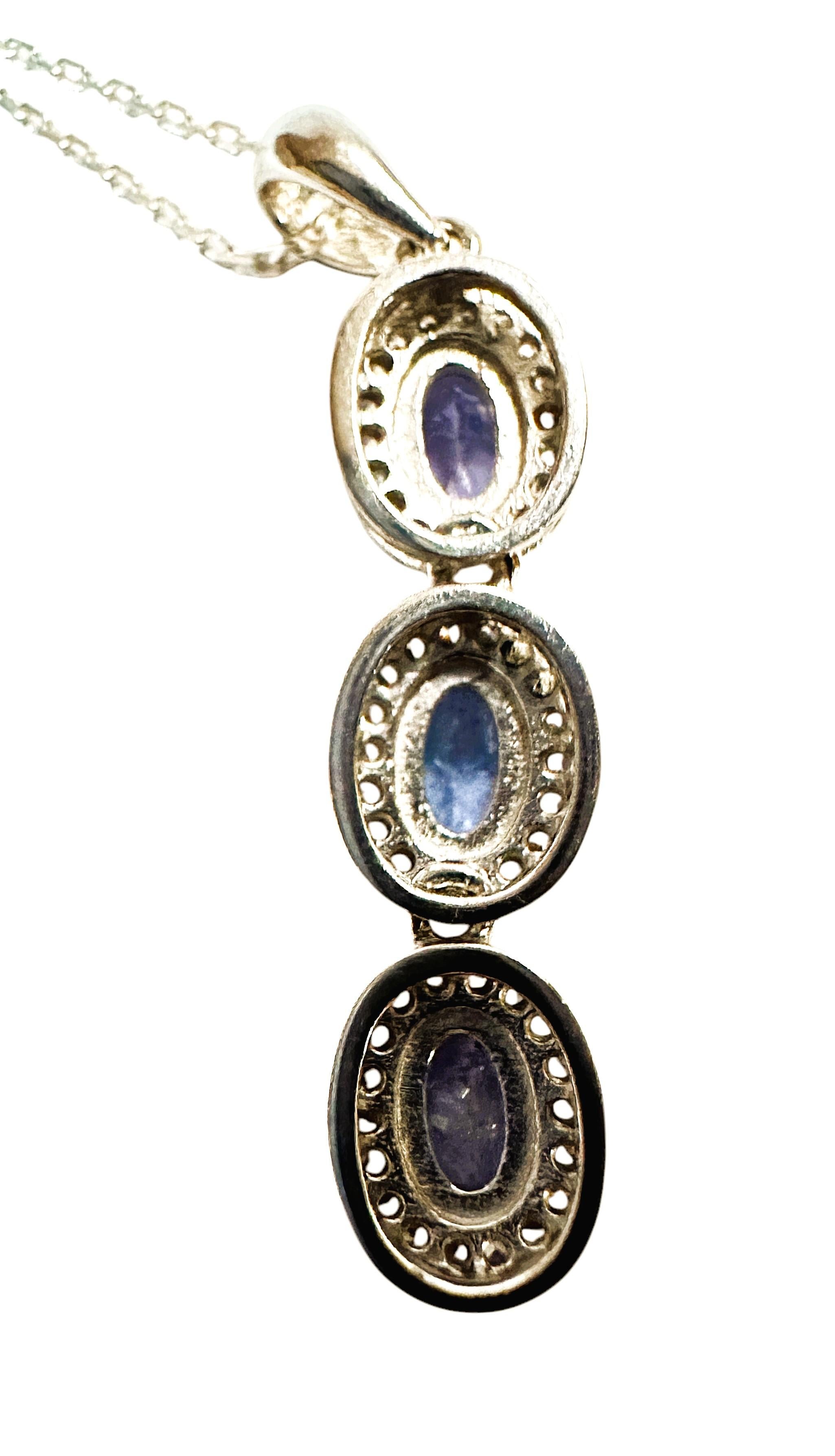 New African 1.30 ct 3-Stone Tanzanite Sapphire Sterling Pendant Necklace 4