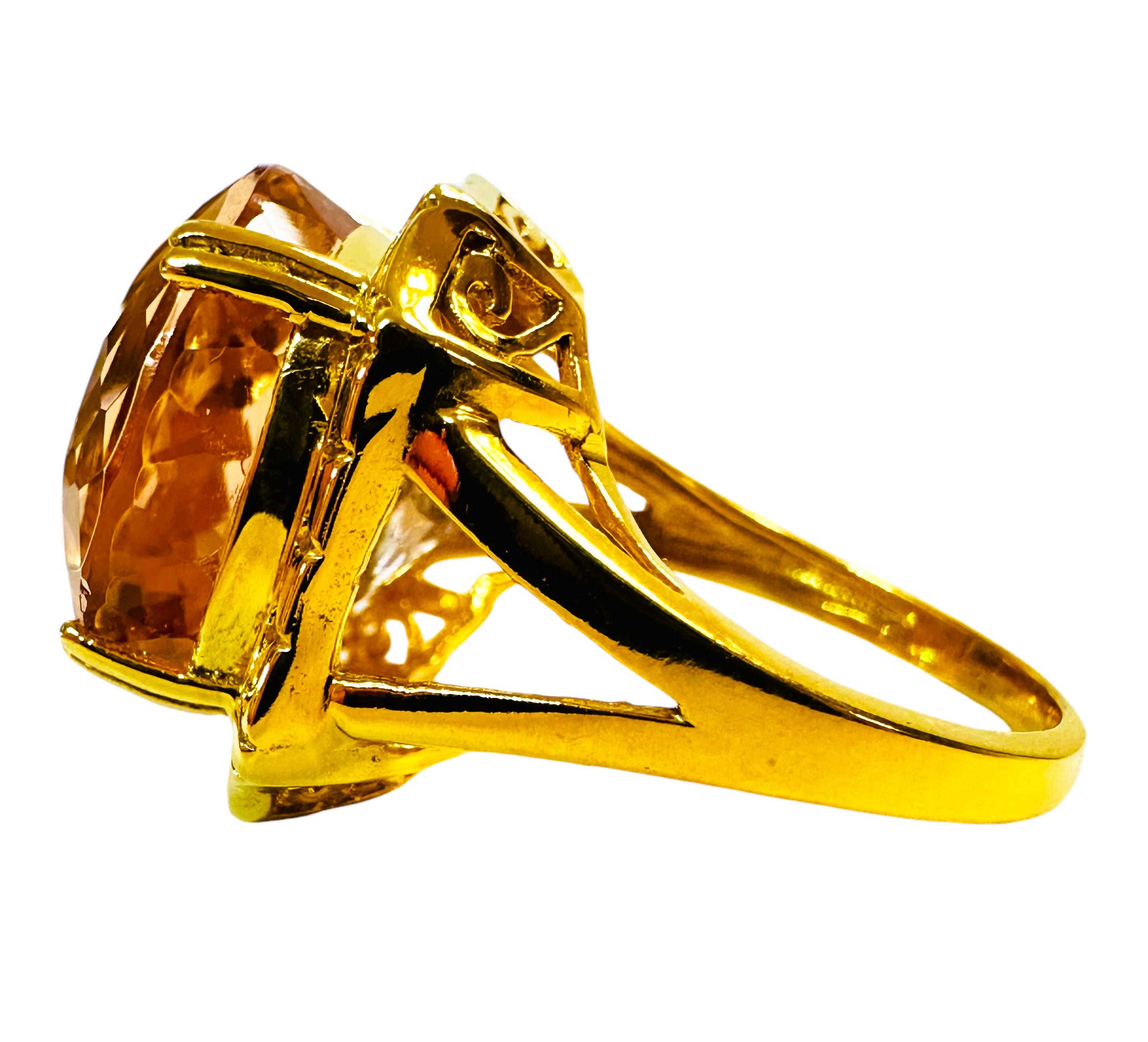 Neuer afrikanischer 13,10 Karat Champagner Morganit Y vergoldeter Sterling-Ring (Art déco)