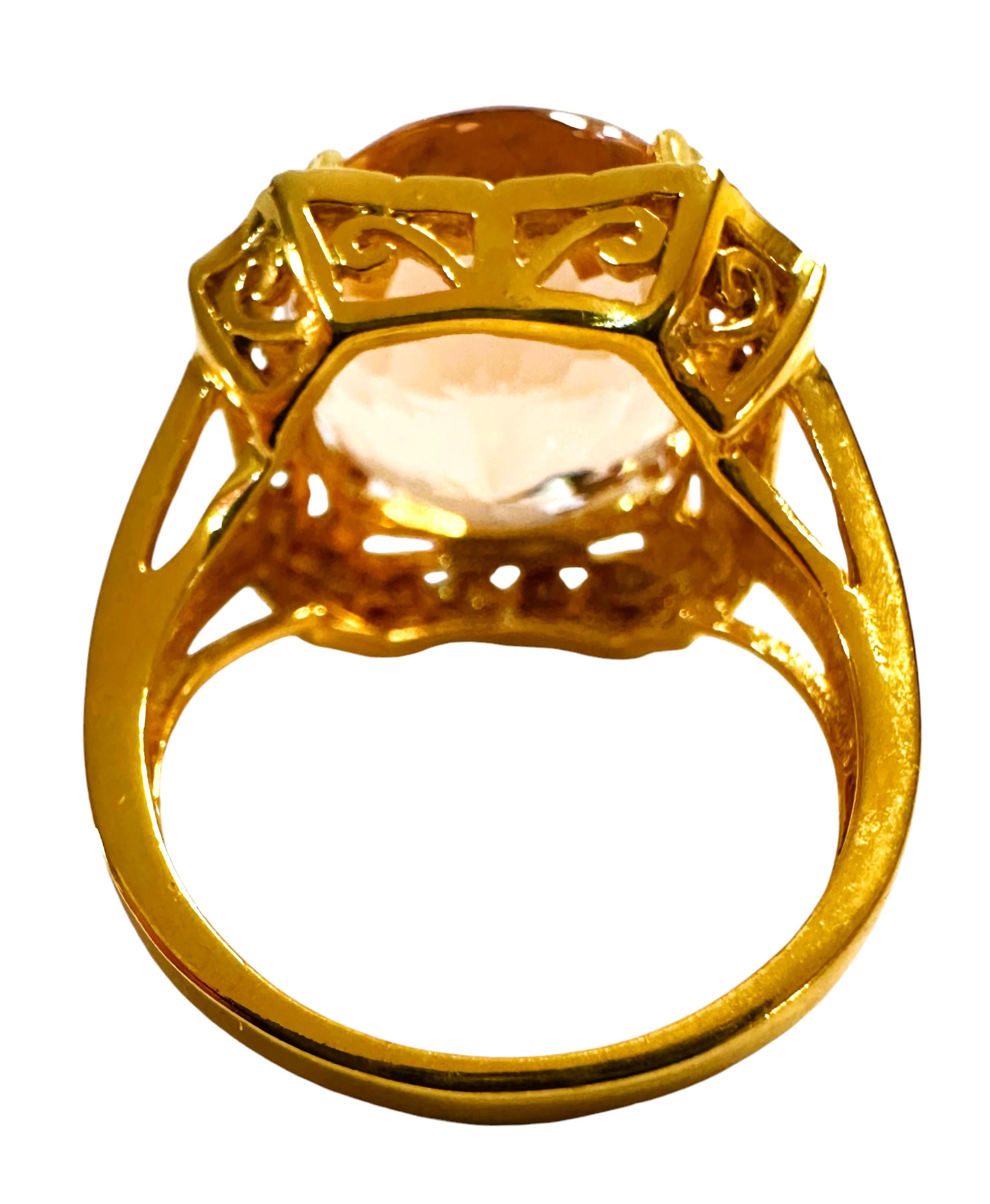 Neuer afrikanischer 13,10 Karat Champagner Morganit Y vergoldeter Sterling-Ring (Rundschliff)