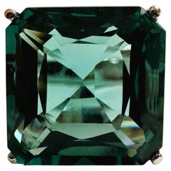 New African 13.30 Ct Teal Green Tourmaline & Sapphire Sterling Ring Size 6