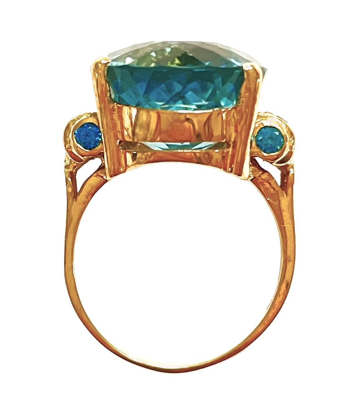 New African 13.5 Ct Swiss Blue Topaz & Blue Apaptite YGold Plated Sterling Ring 4