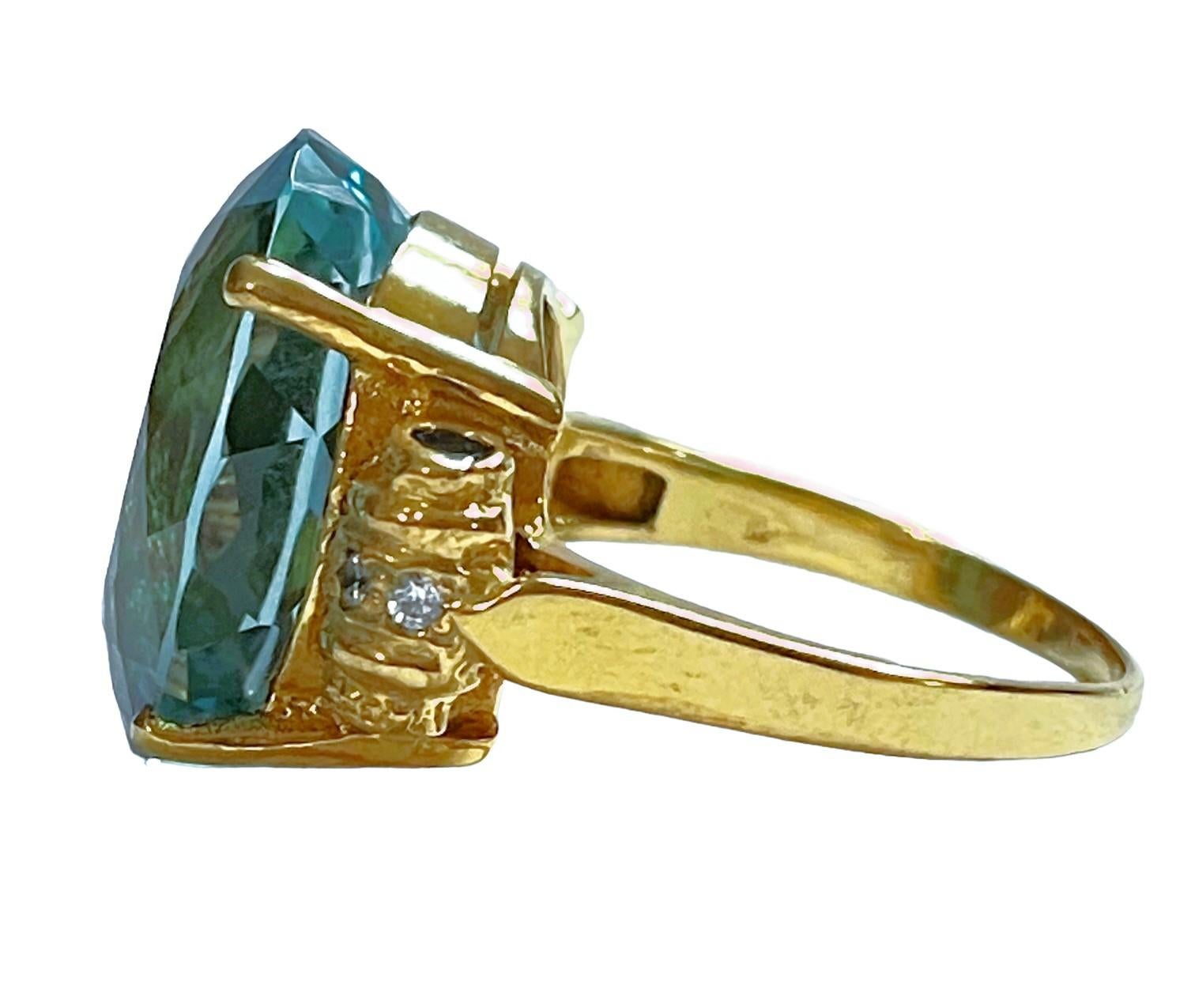 Oval Cut New African 13.5 Ct Swiss Blue Topaz & Blue Apaptite YGold Plated Sterling Ring