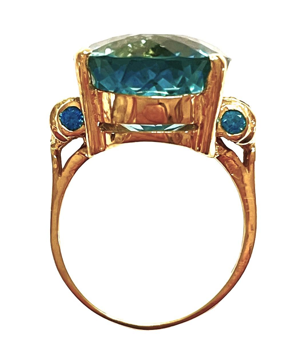 New African 13.5 Ct Swiss Blue Topaz & Blue Apaptite YGold Plated Sterling Ring 3