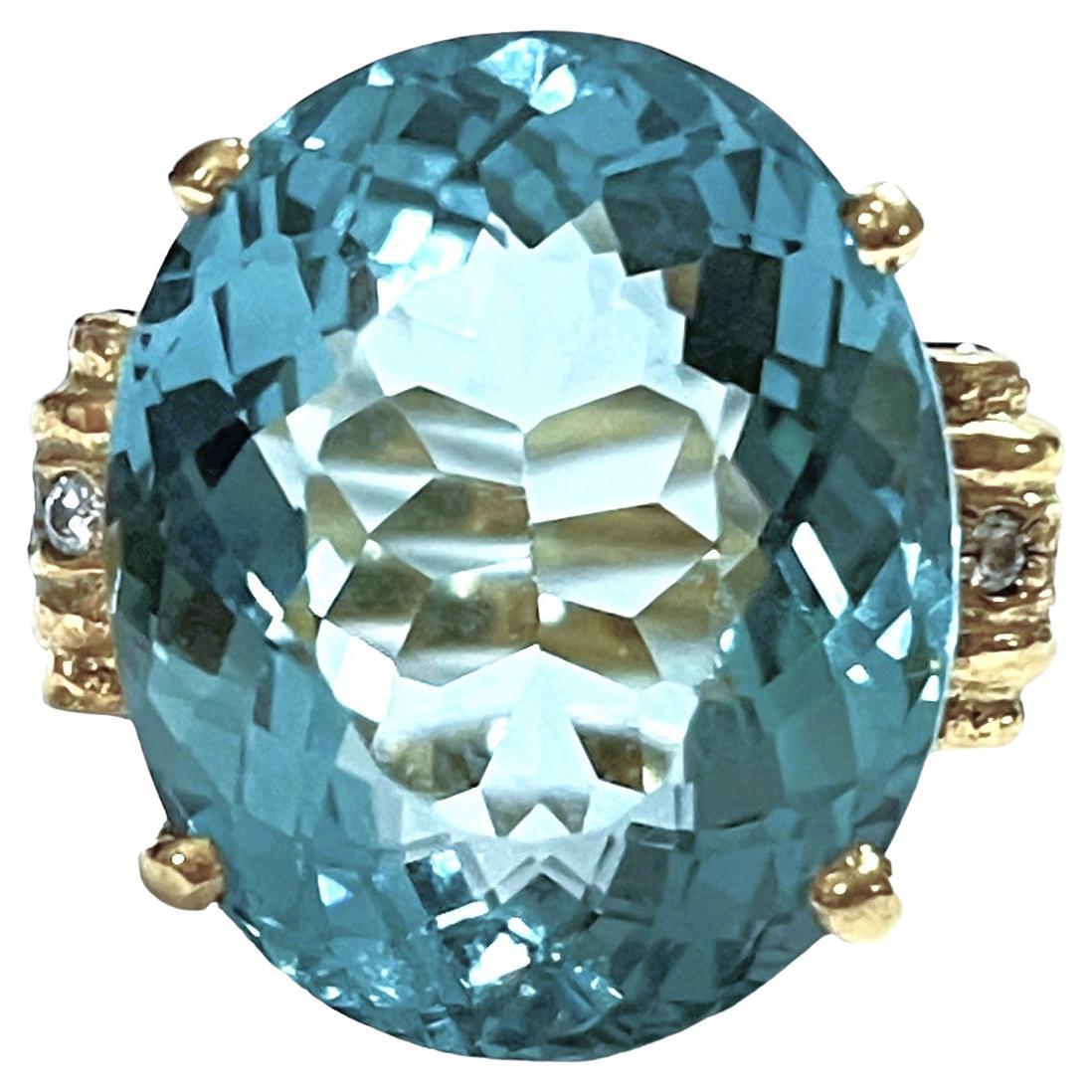 New African 13.5 Ct Swiss Blue Topaz & Blue Apaptite YGold Plated Sterling Ring