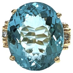 New African 13.5 Ct Swiss Blue Topaz & Blue Apaptite YGold Plated Sterling Ring 