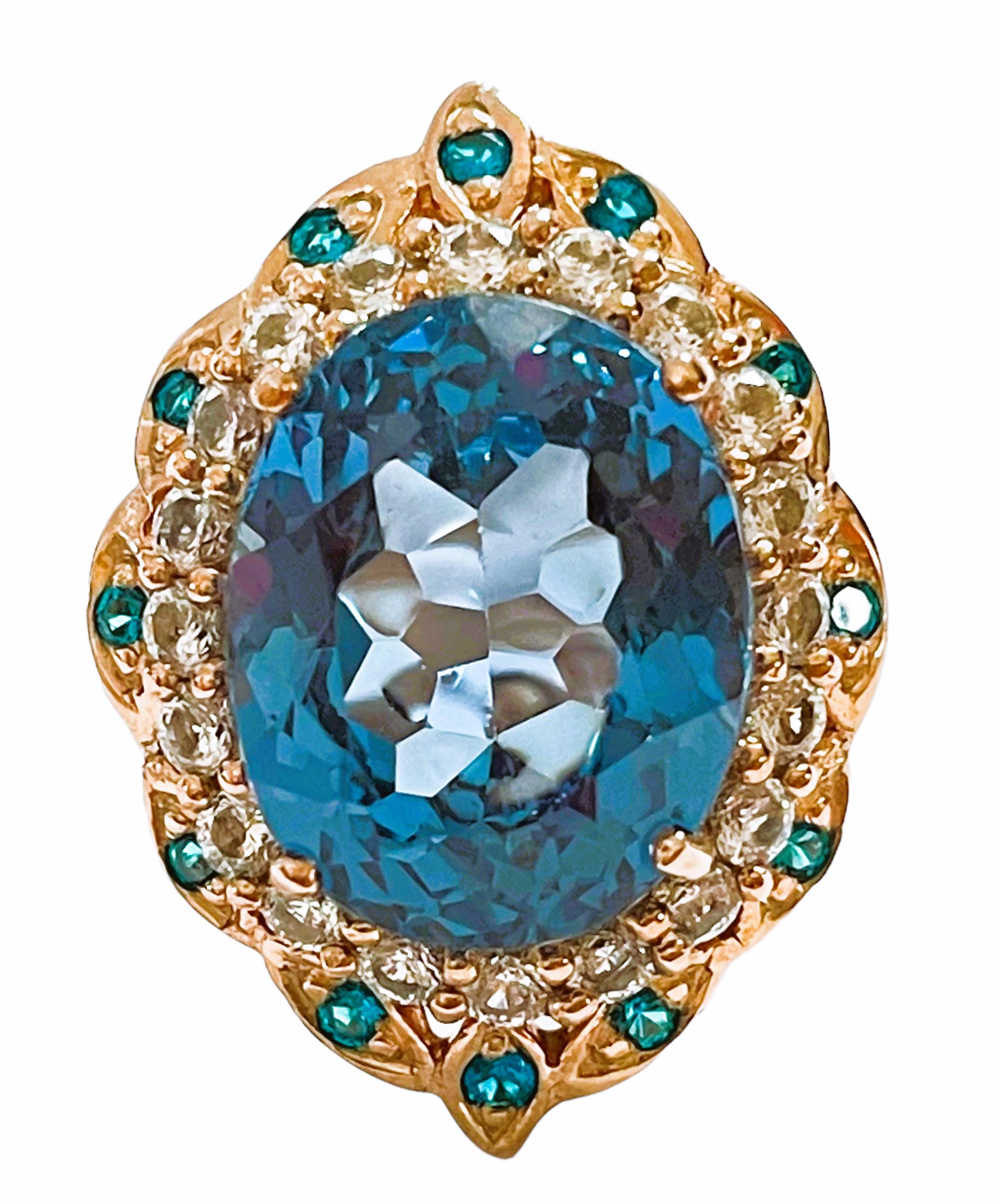 Neuer afrikanischer 13,5 Karat Schweizer blauer Topas & blauer Saphir vergoldeter Sterling-Ring (Art déco)