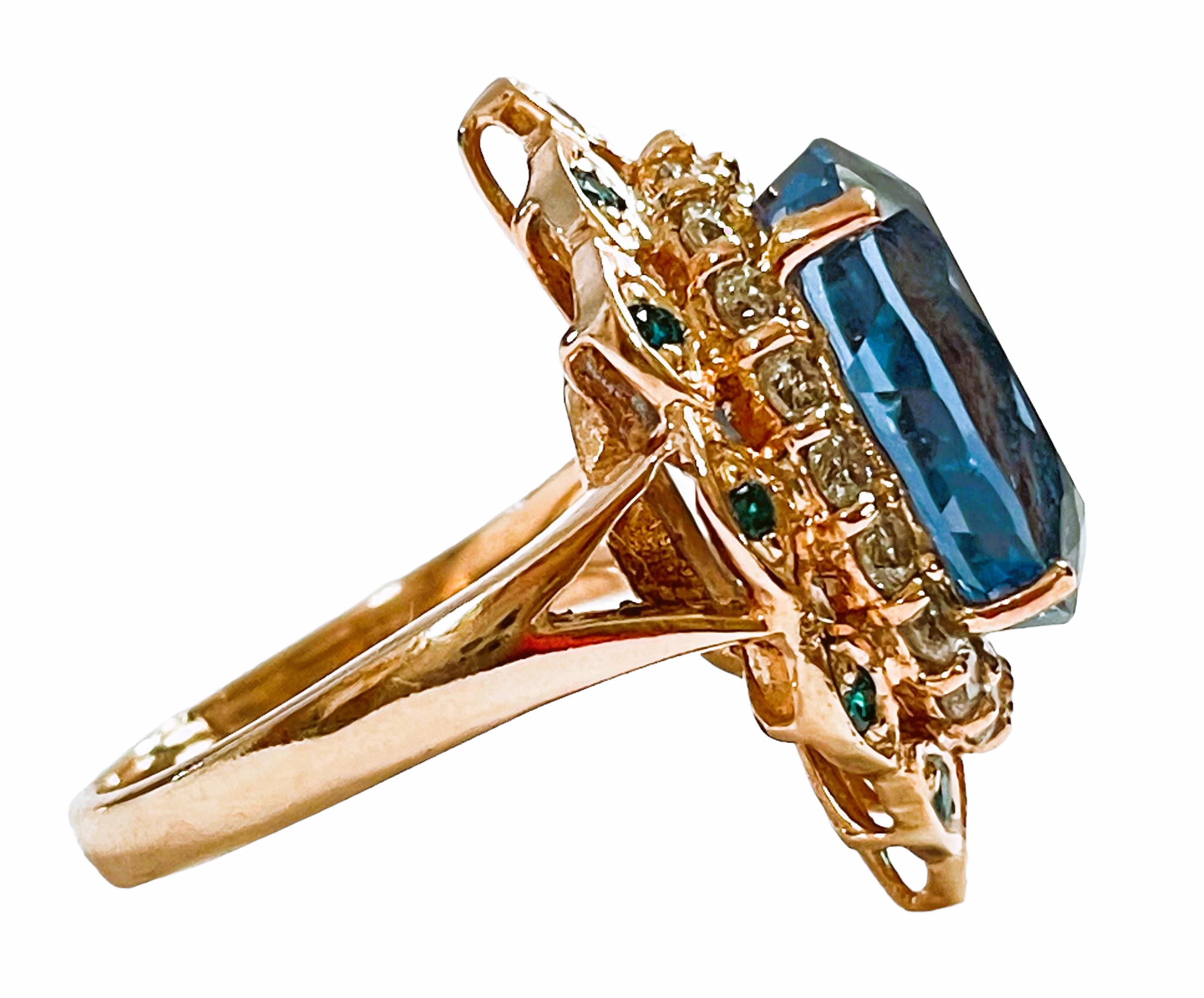 Neuer afrikanischer 13,5 Karat Schweizer blauer Topas & blauer Saphir vergoldeter Sterling-Ring im Zustand „Neu“ in Eagan, MN