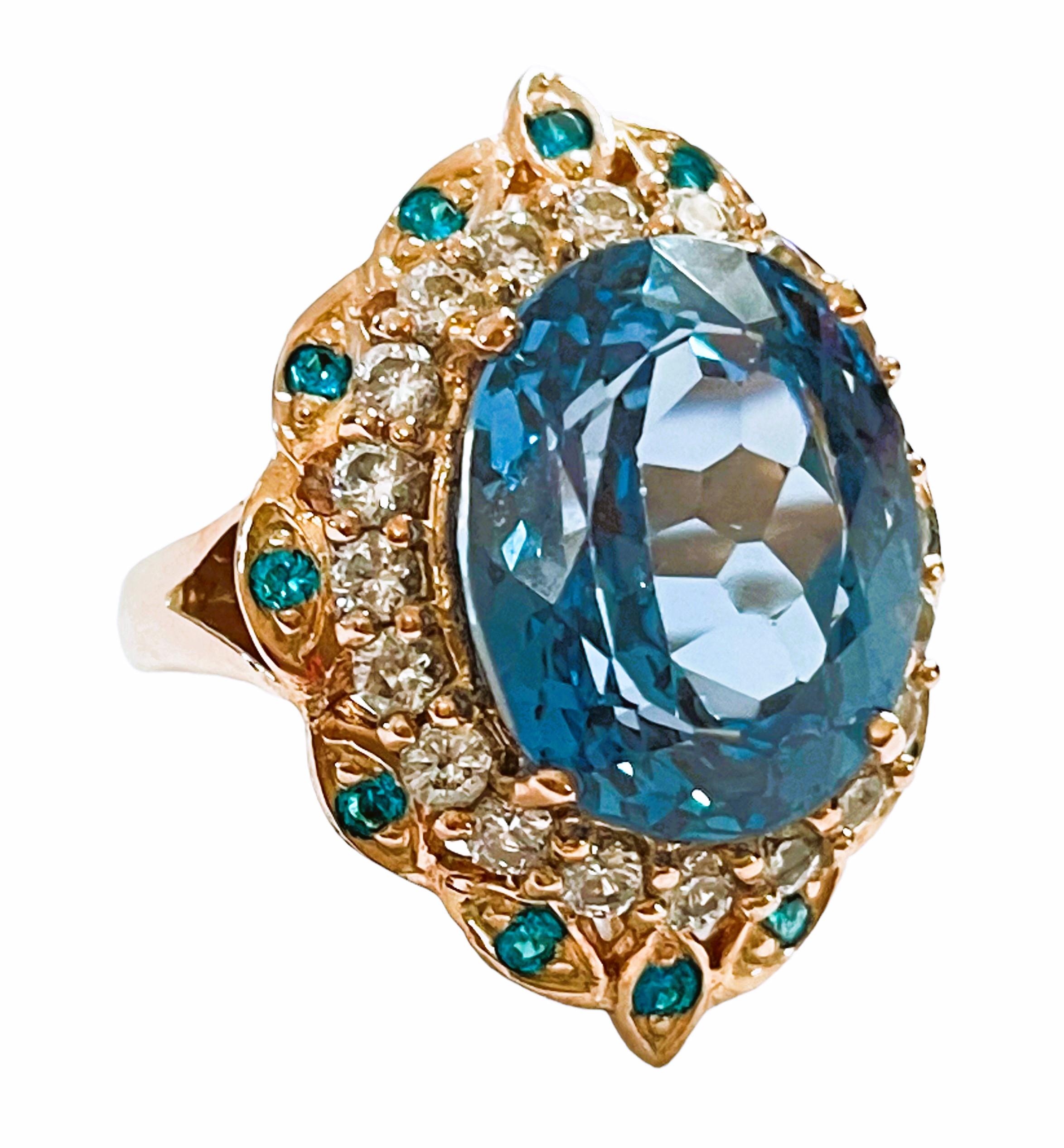 Neuer afrikanischer 13,5 Karat Schweizer blauer Topas & blauer Saphir vergoldeter Sterling-Ring Damen