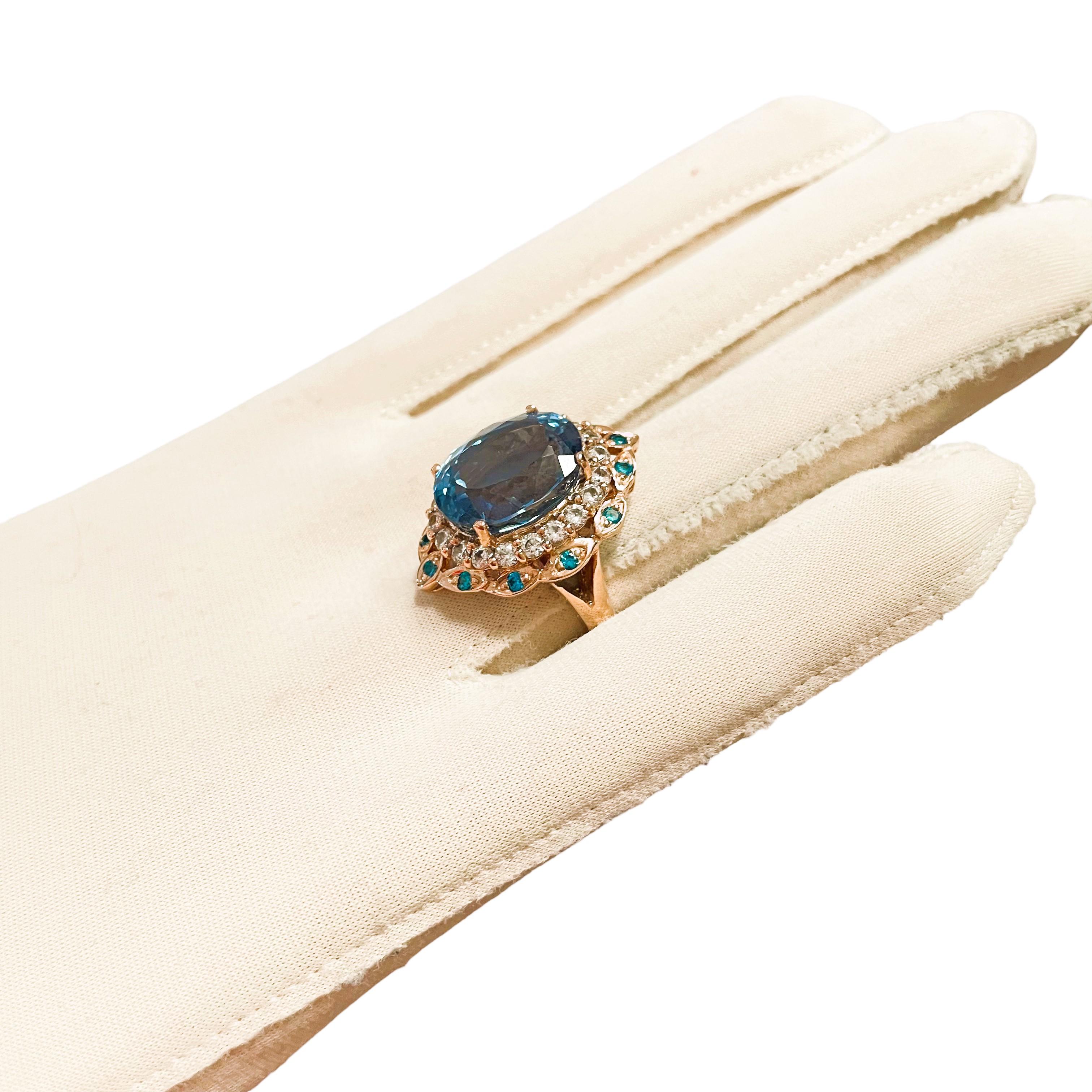 Neuer afrikanischer 13,5 Karat Schweizer blauer Topas & blauer Saphir vergoldeter Sterling-Ring 1