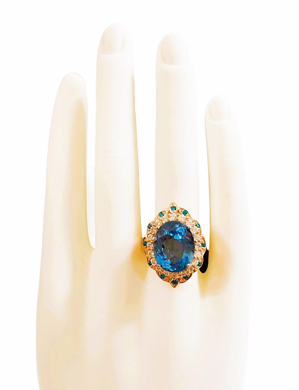 Neuer afrikanischer 13,5 Karat Schweizer blauer Topas & blauer Saphir vergoldeter Sterling-Ring 2