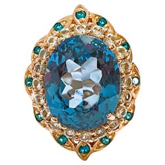 Neuer afrikanischer 13,5 Karat Schweizer blauer Topas & blauer Saphir vergoldeter Sterling-Ring