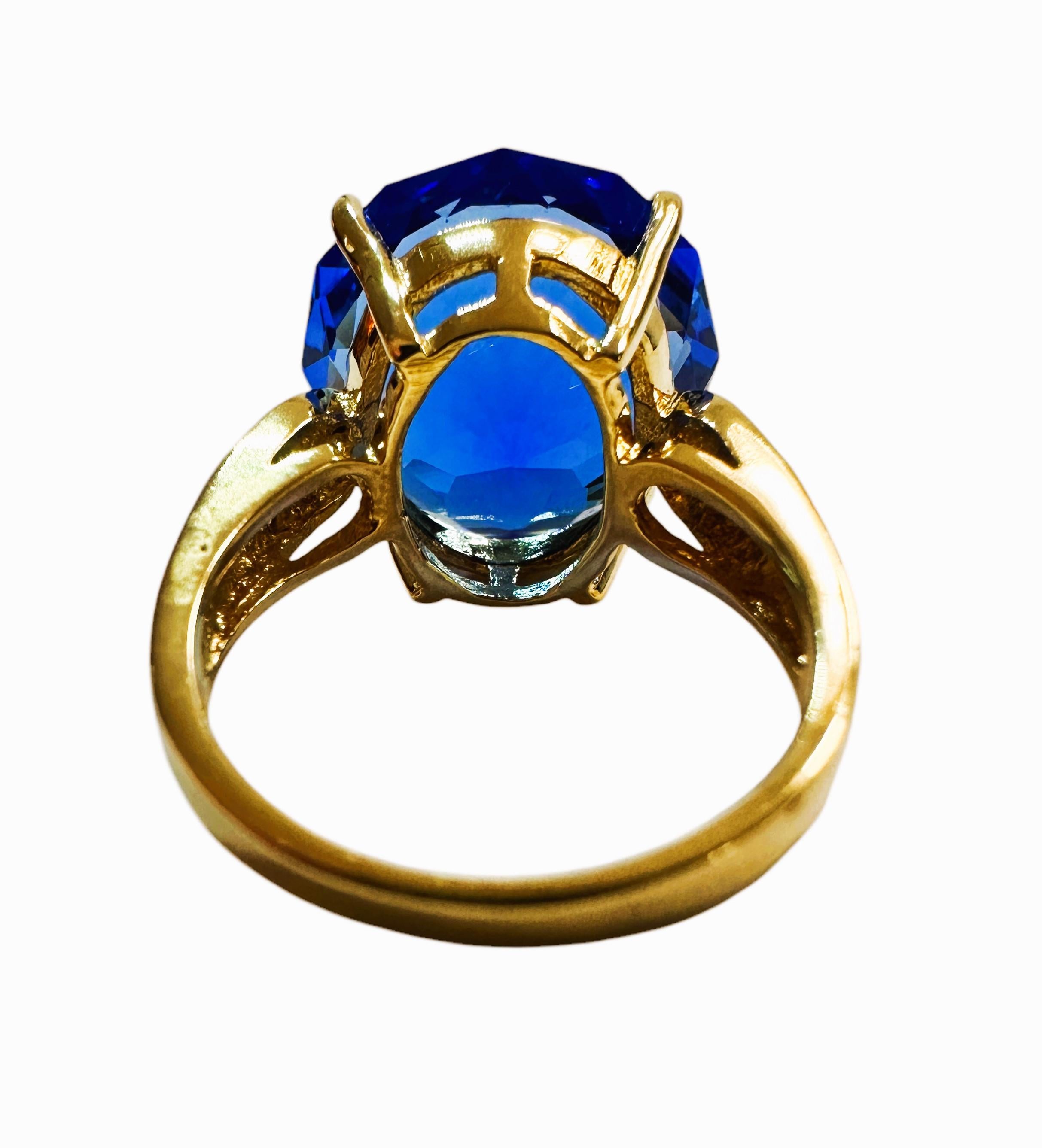 Round Cut New African 13.6 Ct Royal Blue Topaz Yellow Gold Plated Sterling Ring
