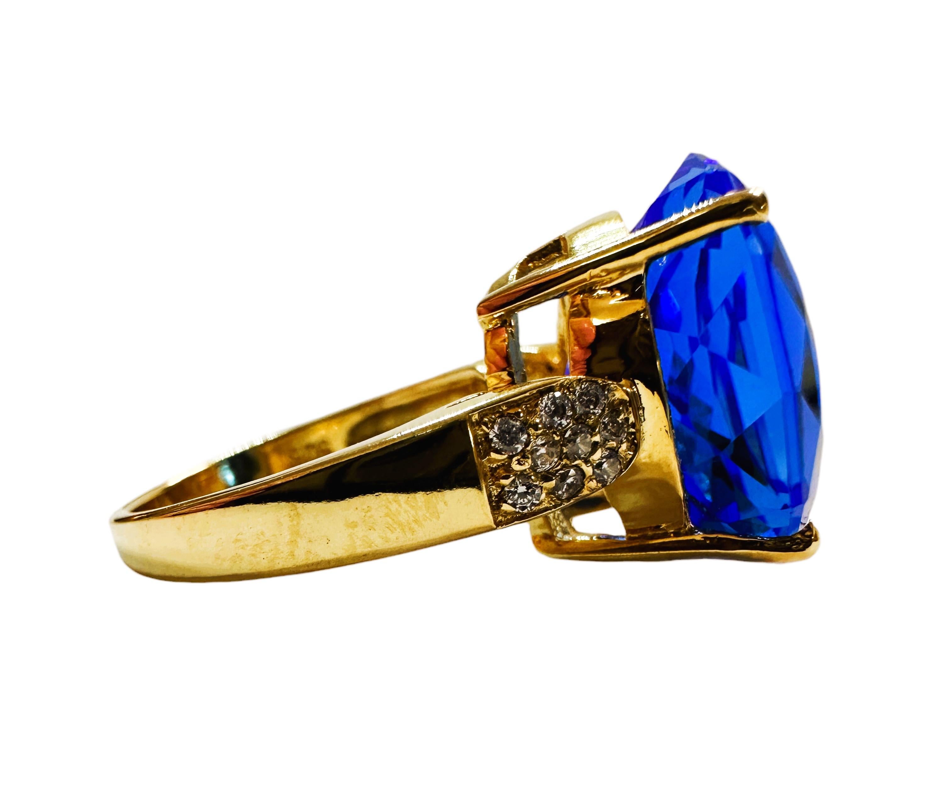 New African 13.6 Ct Royal Blue Topaz Yellow Gold Plated Sterling Ring In New Condition In Eagan, MN