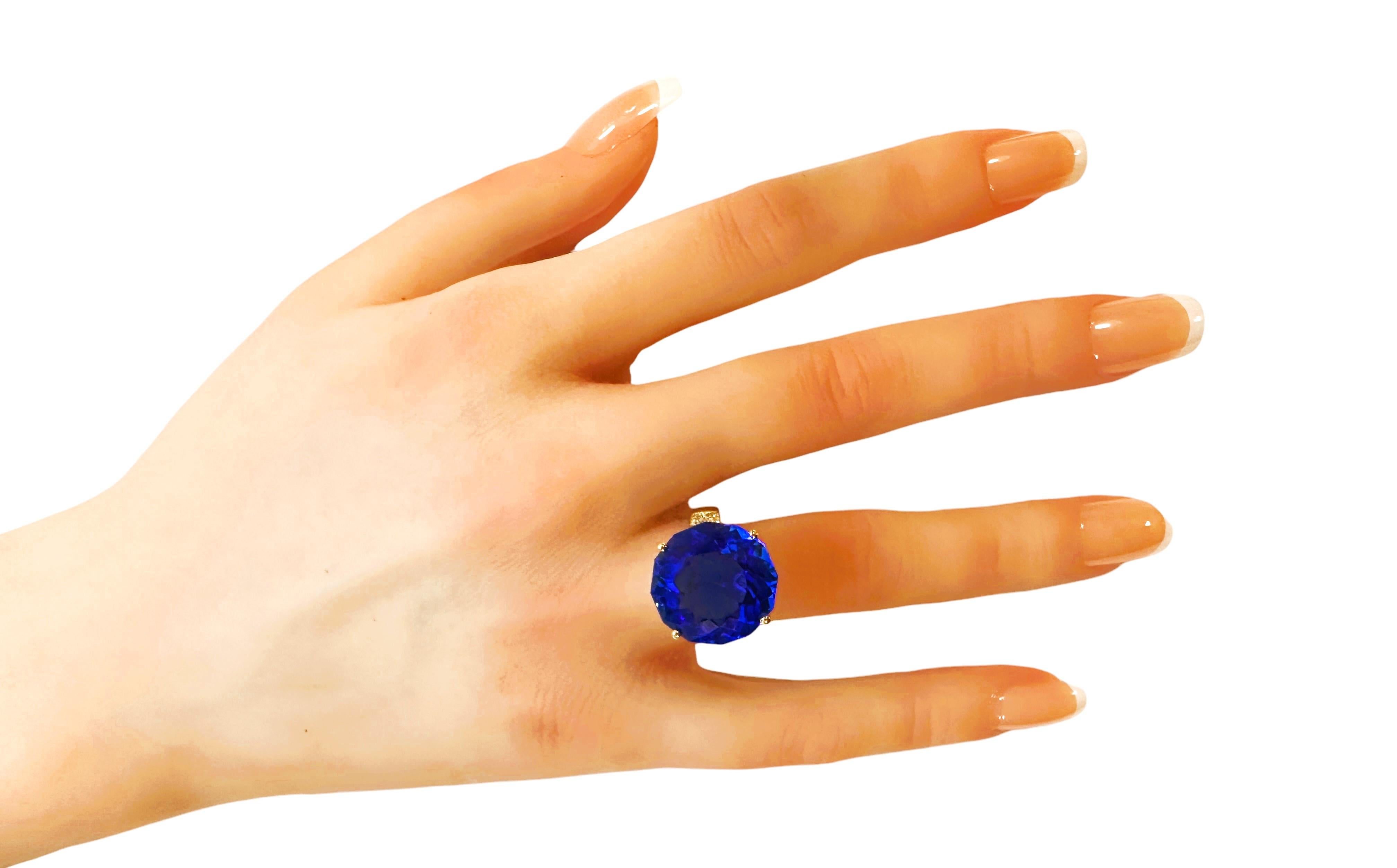 Women's New African 13.6 Ct Royal Blue Topaz Yellow Gold Plated Sterling Ring
