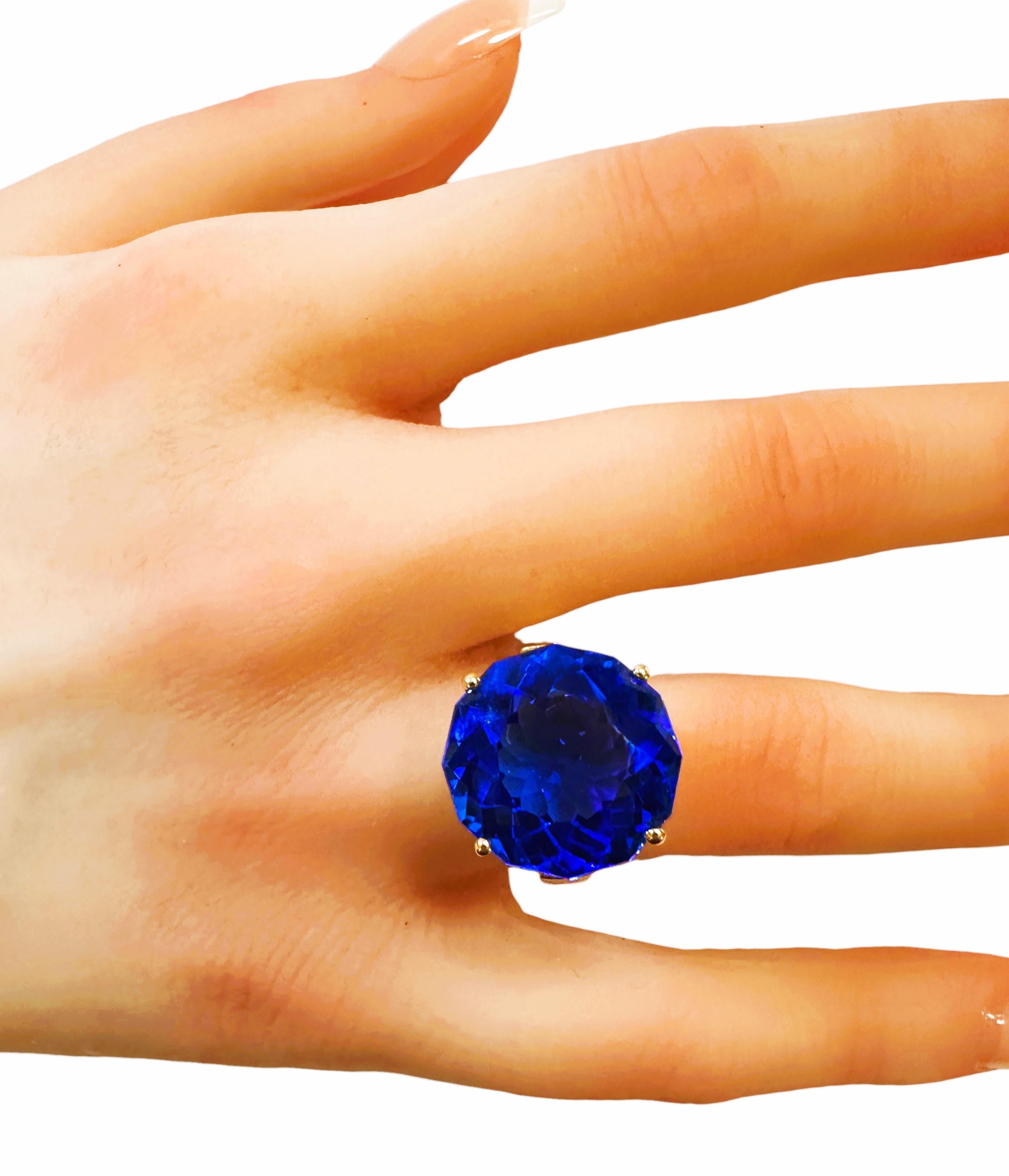 New African 13.6 Ct Royal Blue Topaz Yellow Gold Plated Sterling Ring 1
