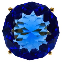 New African 13.6 Ct Royal Blue Topaz Yellow Gold Plated Sterling Ring