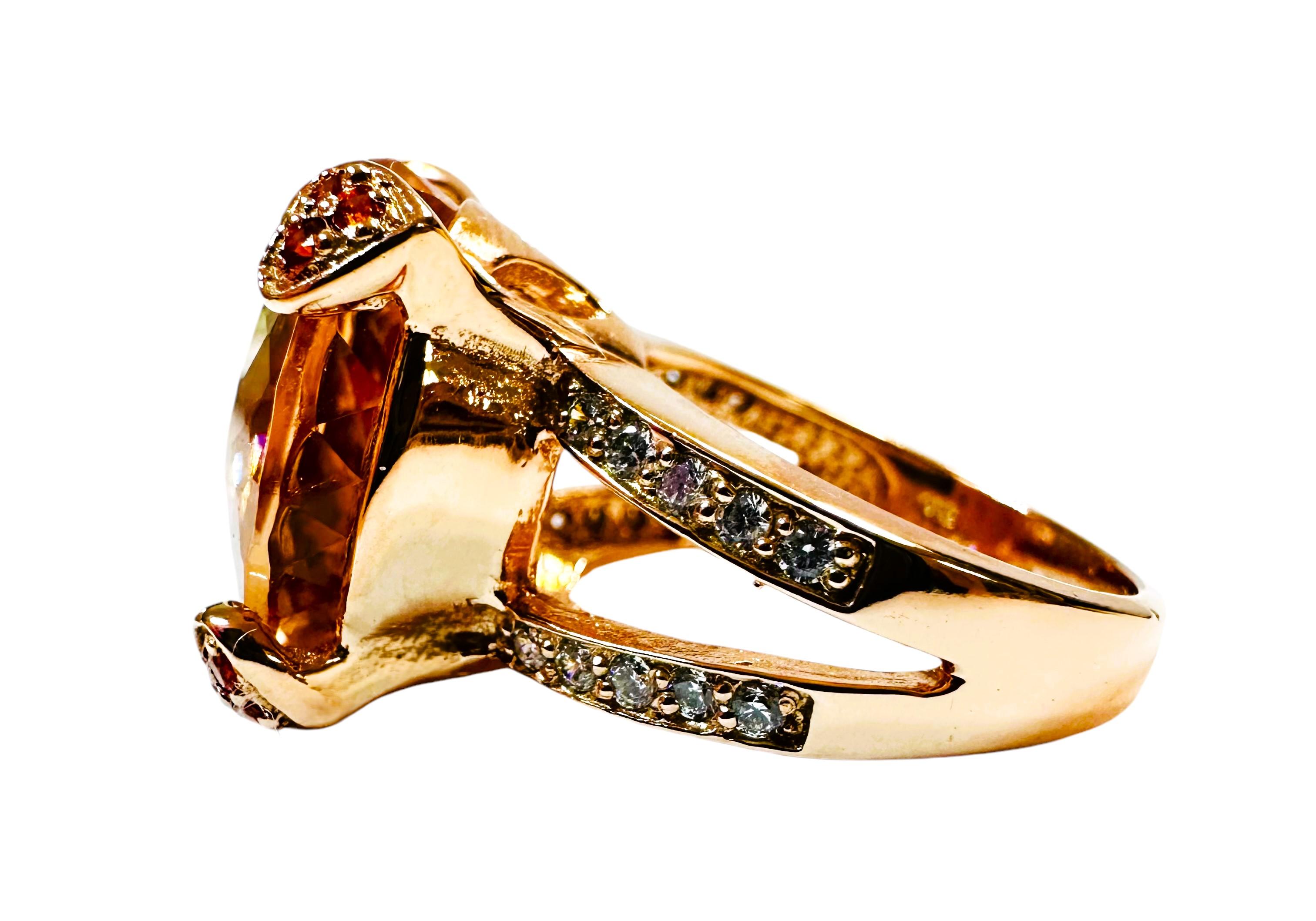 Art Deco New 13.60 Carat Champagne Morganite & Diamond Cut Sapphire R Gold Sterling Ring For Sale