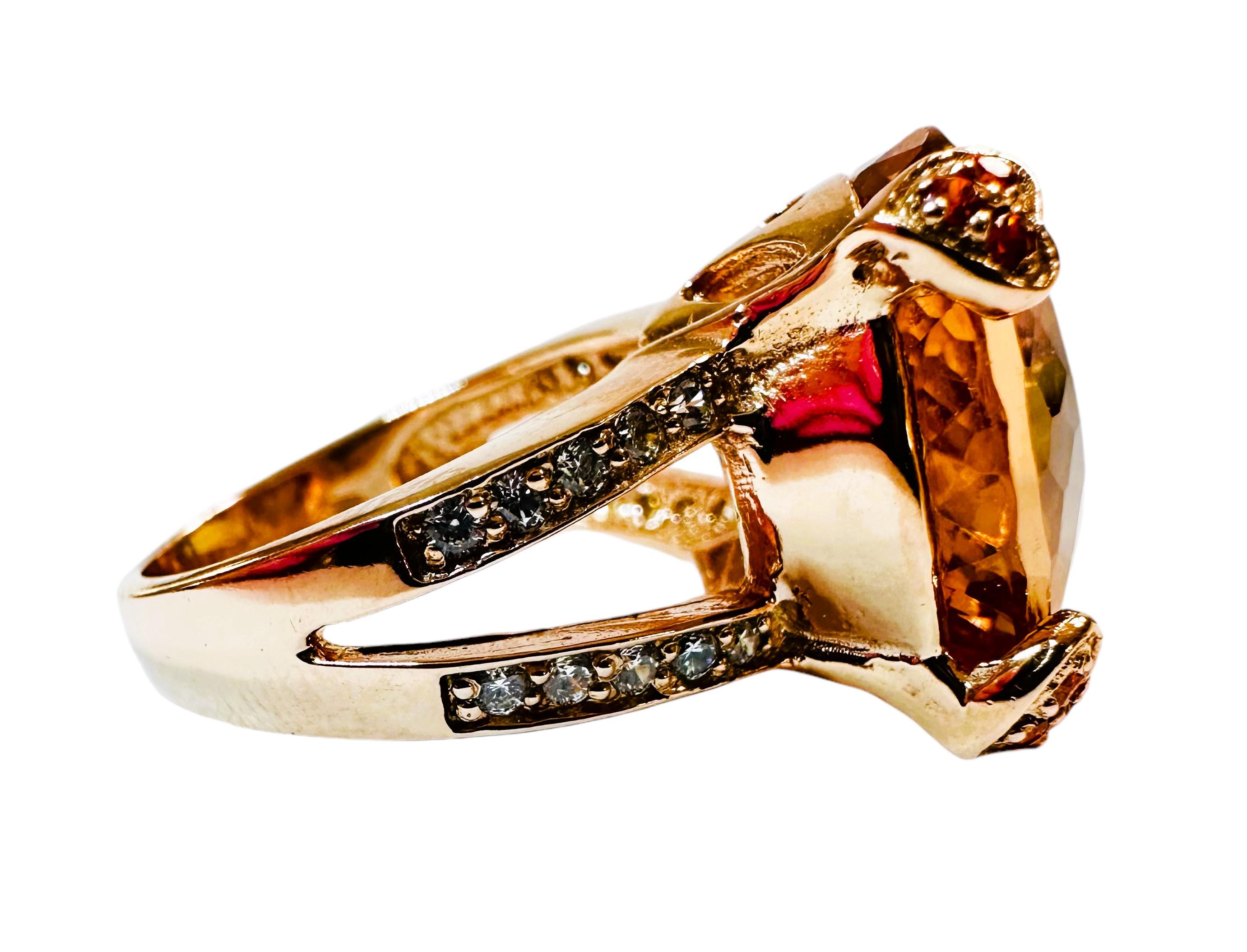 Cushion Cut New 13.60 Carat Champagne Morganite & Diamond Cut Sapphire R Gold Sterling Ring For Sale
