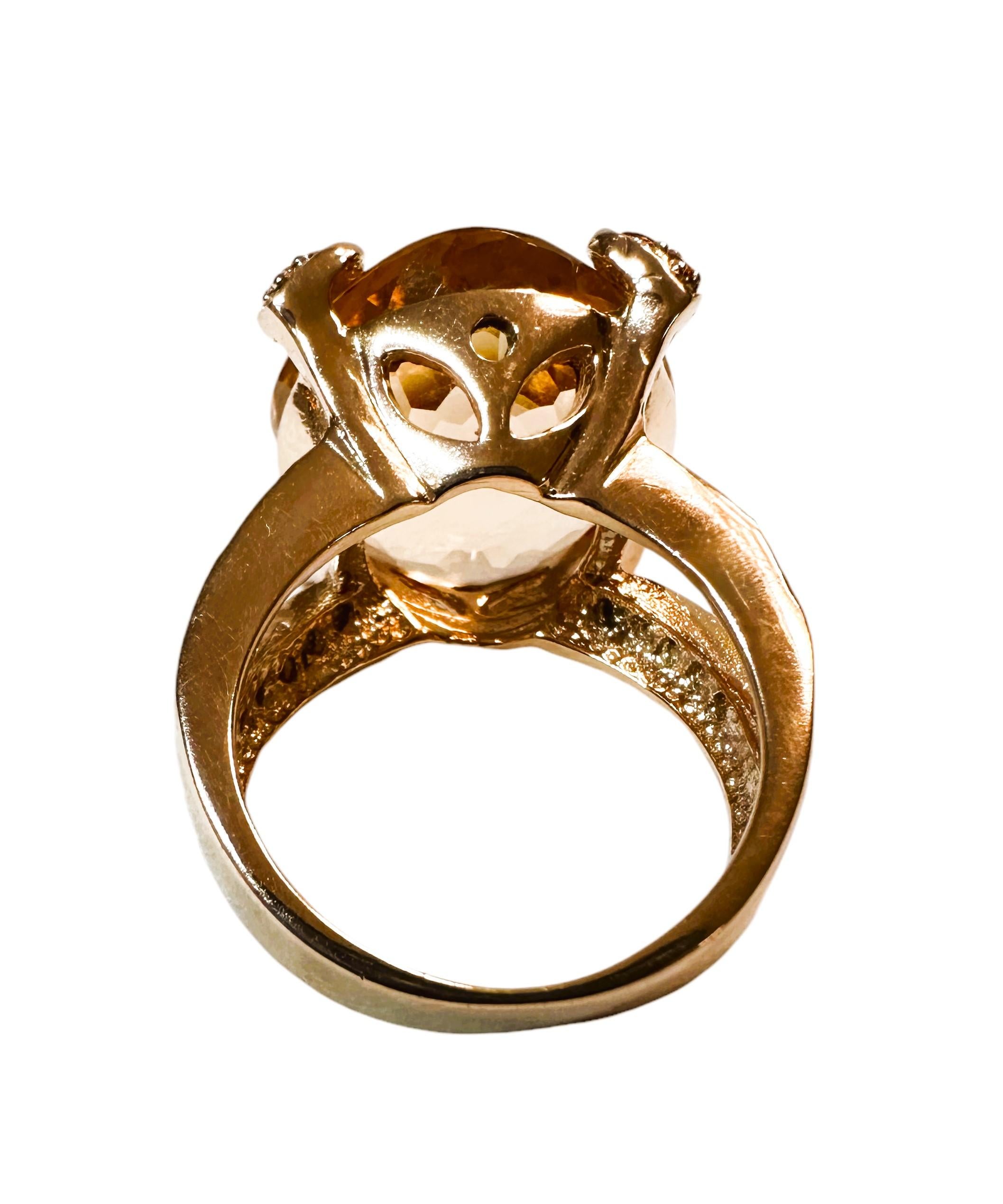 Men's New 13.60 Carat Champagne Morganite & Diamond Cut Sapphire R Gold Sterling Ring For Sale