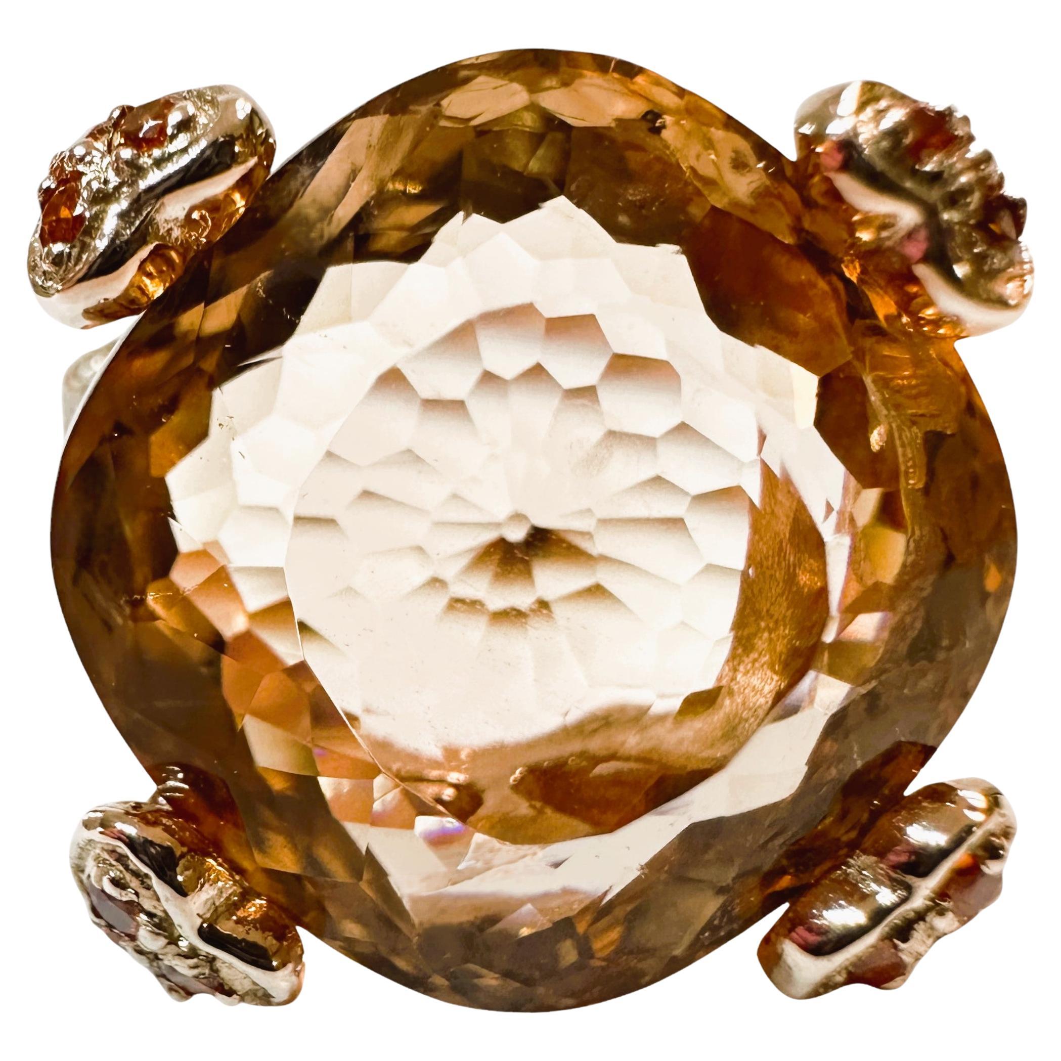 Nuevo Anillo de Oro R de Ley con Morganita Champaña de 13,60 Quilates y Zafiro talla Diamante