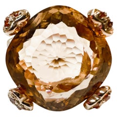 Nuevo Anillo de Oro R de Ley con Morganita Champaña de 13,60 Quilates y Zafiro talla Diamante