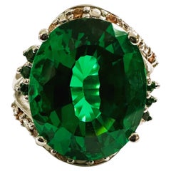 Neuer afrikanischer 13,70 Karat Tsavorit Granat & Saphir Sterling Ring Größe 5,75