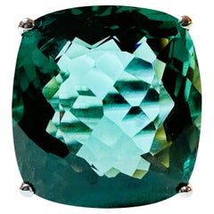 New African 13.90 Ct Teal Green Tourmaline & Sapphire Sterling Ring Size 6.25