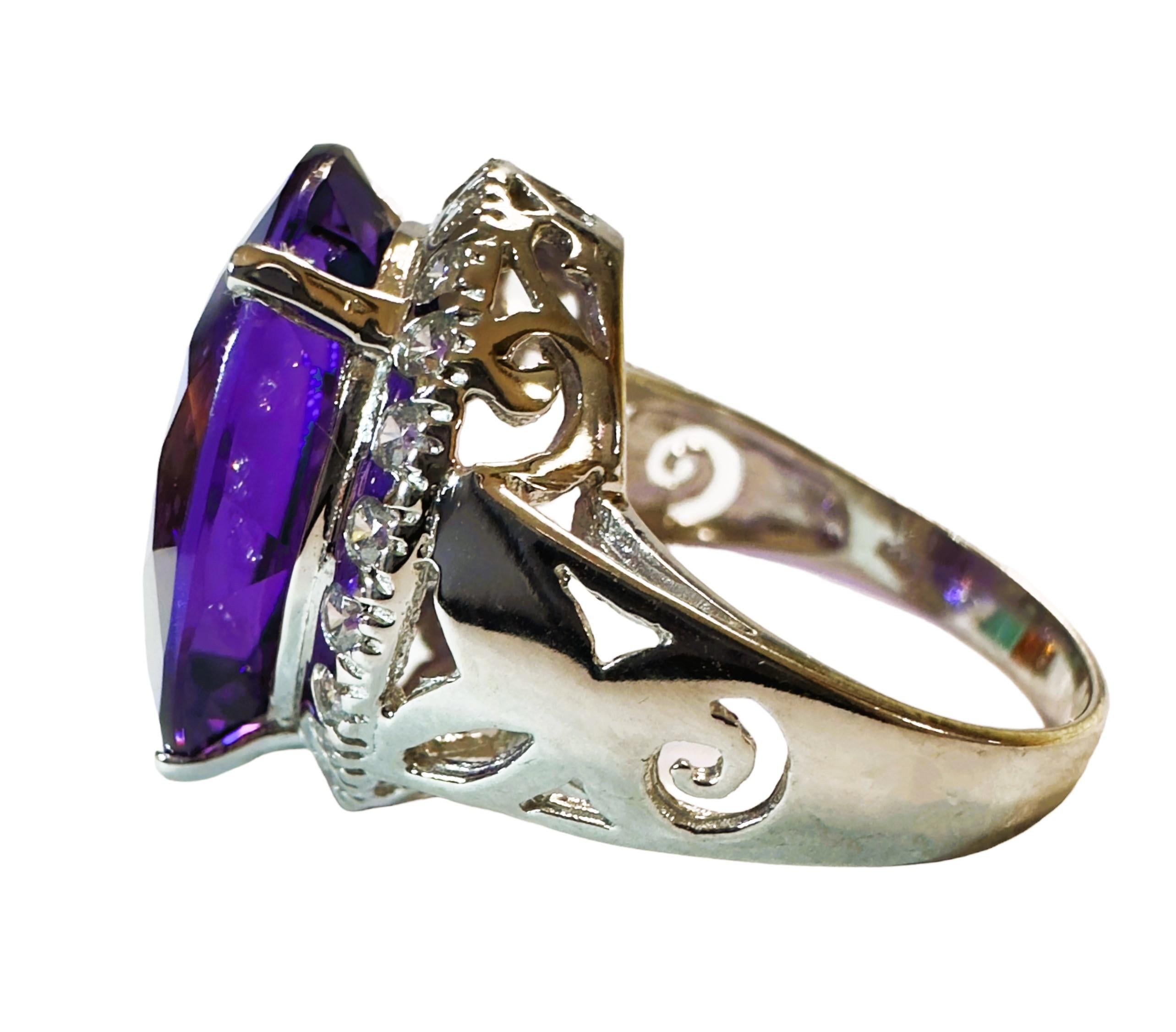 Art Deco New African 14.80 Ct Blue Purple Sapphire Sterling Ring Size 6.75 For Sale