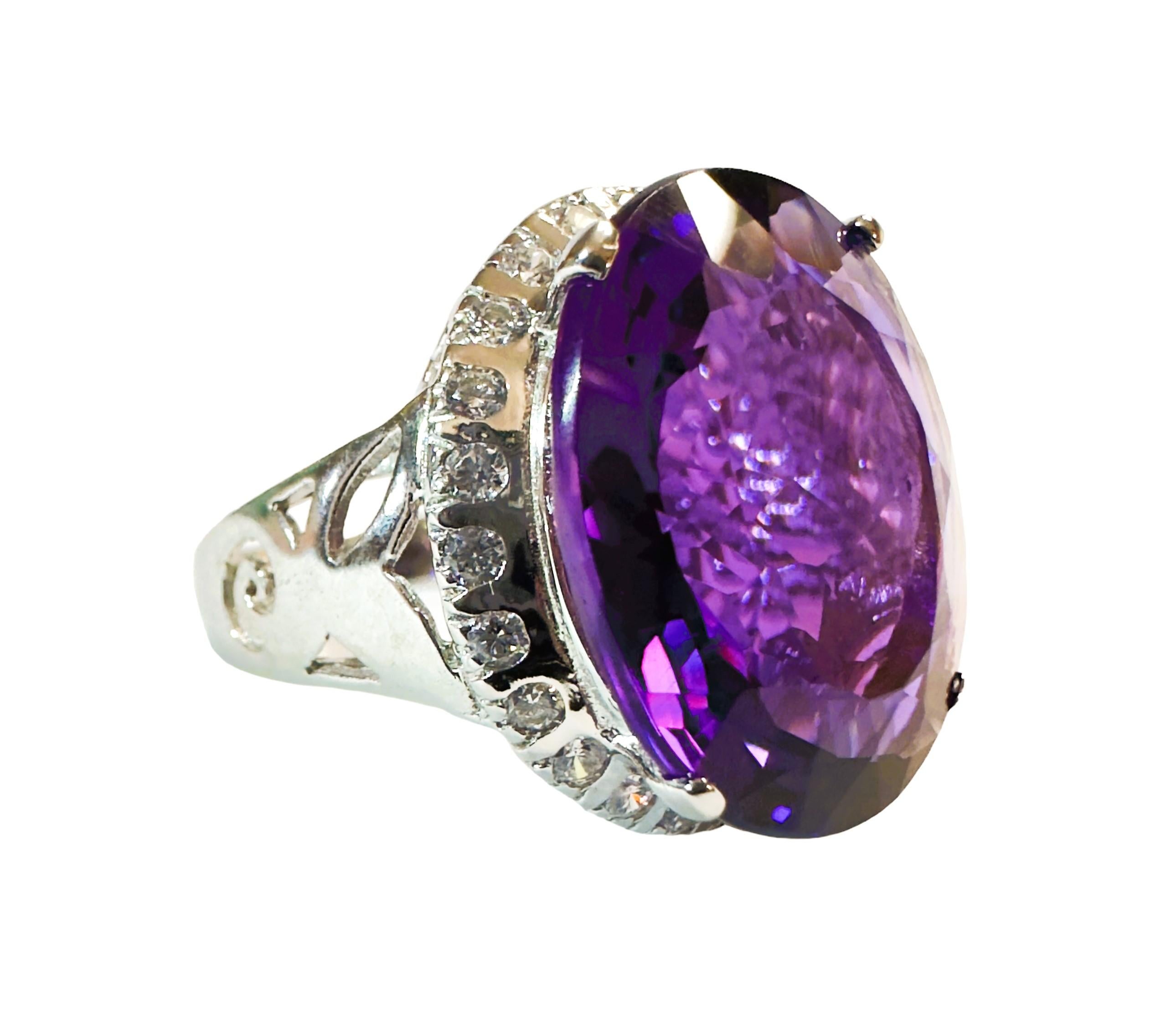 Women's New African 14.80 Ct Blue Purple Sapphire Sterling Ring Size 6.75 For Sale