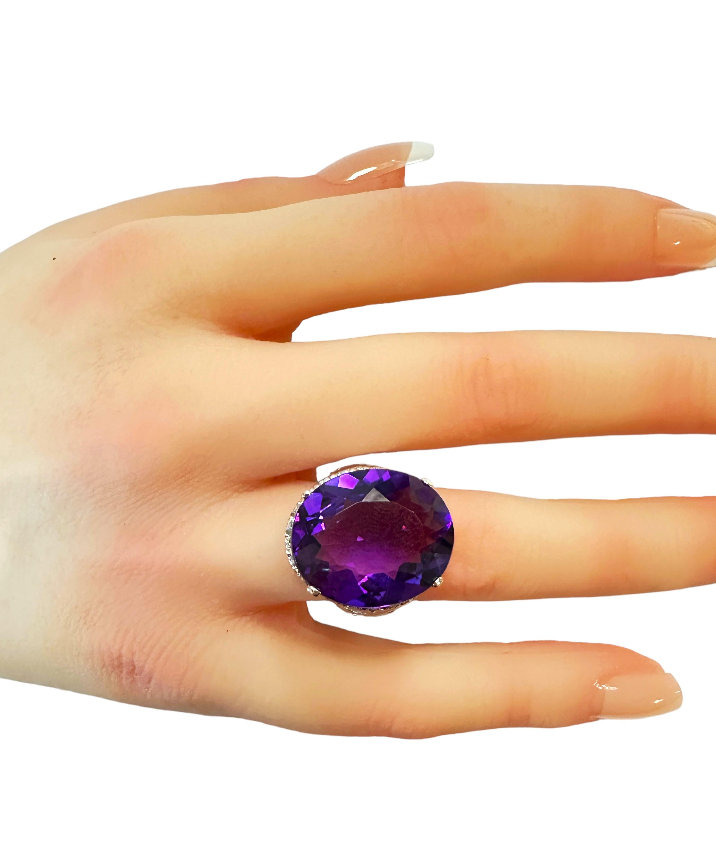 New African 14.80 Ct Blue Purple Sapphire Sterling Ring Size 6.75 For Sale 2