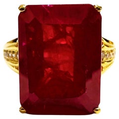 New African 14.80 Ct Pinkish Red Sapphire 
White Sapphire YGold Sterling Ring