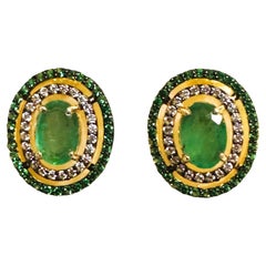 New African 1.52 ct Emerald Green Garnet Sapphire YGold Plated Sterling Earrings