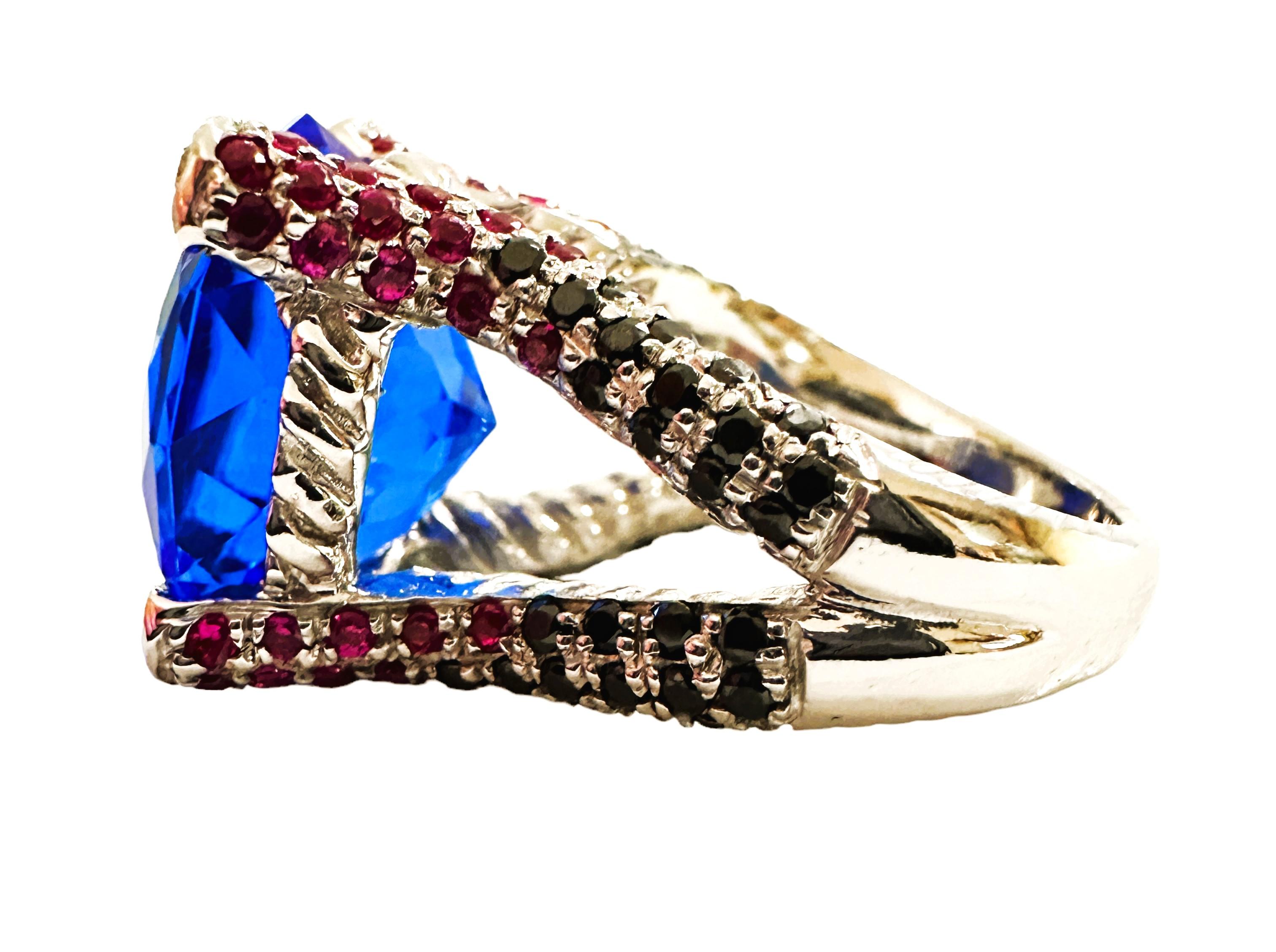 Afrikanischer 15,3 Karat königsblauer Topas & rosa & blauer & blauer Saphir Sterling-Ring, neu (Rundschliff)