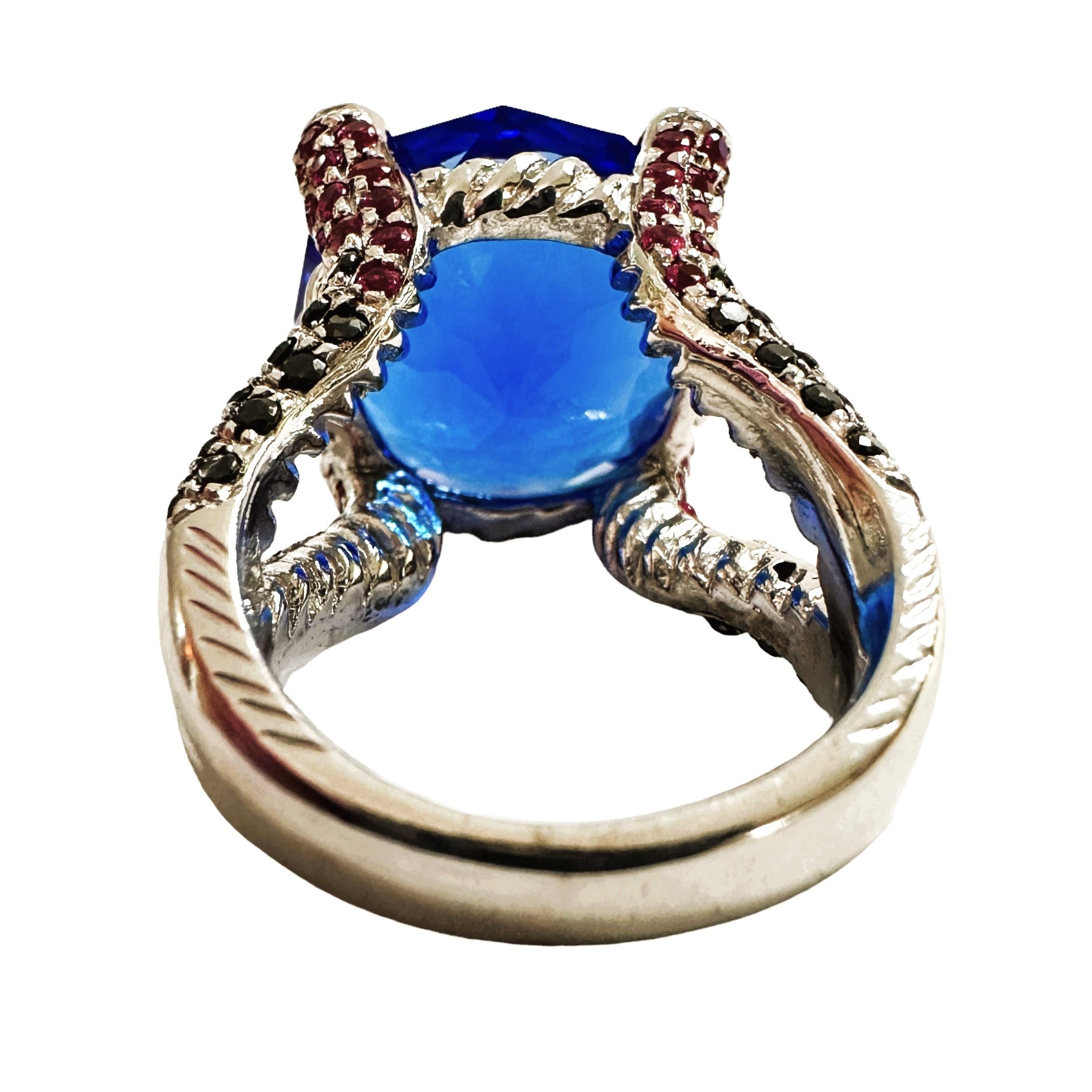 Afrikanischer 15,3 Karat königsblauer Topas & rosa & blauer & blauer Saphir Sterling-Ring, neu im Zustand „Neu“ in Eagan, MN