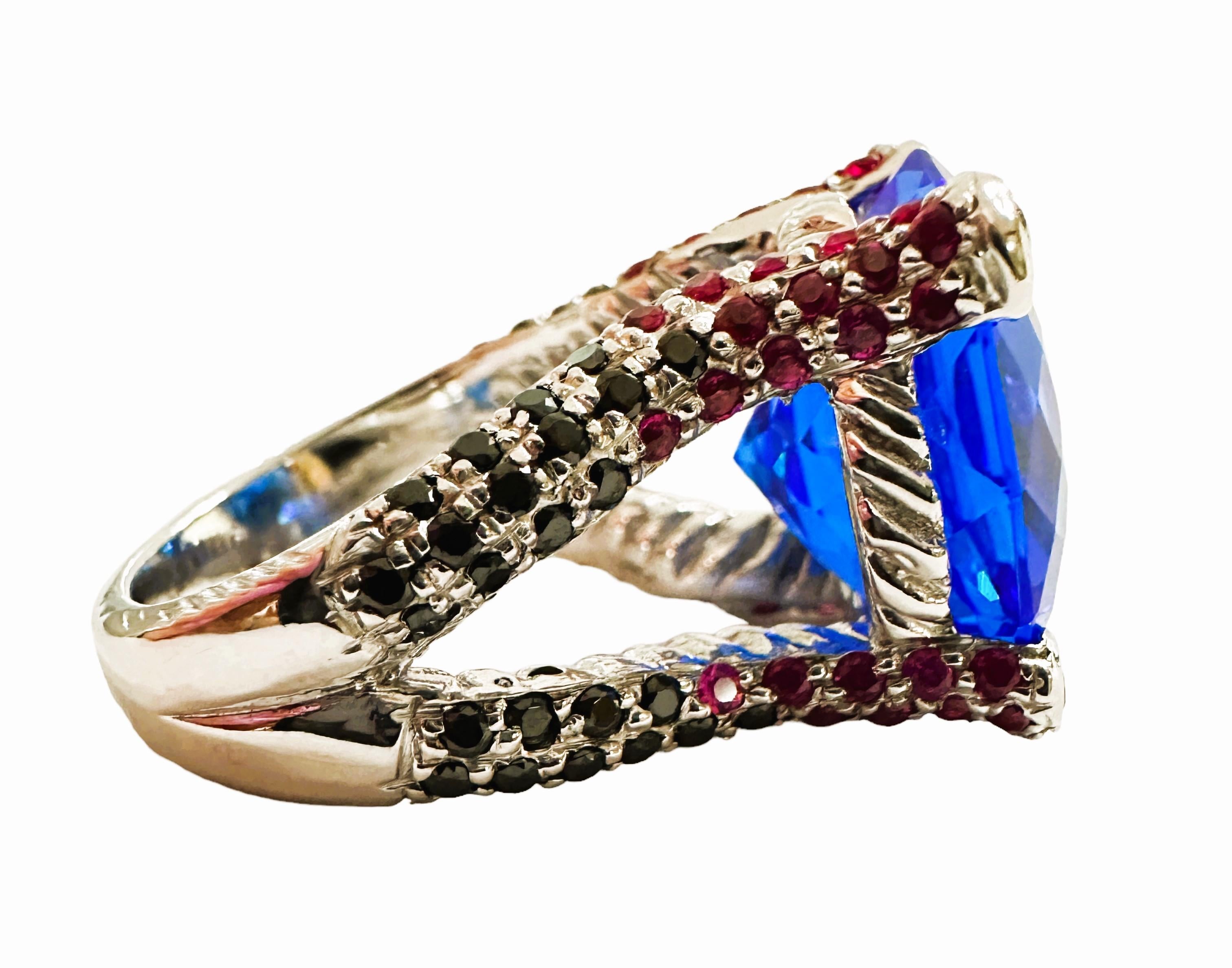 Afrikanischer 15,3 Karat königsblauer Topas & rosa & blauer & blauer Saphir Sterling-Ring, neu Damen