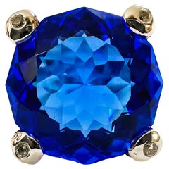 Nuevo anillo africano de 15,3 quilates de topacio azul suizo y zafiro rosa y azul de ley