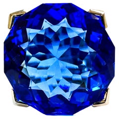 New African 15.3 Ct Swiss Blue Topaz & White Sapphire Sterling Ring