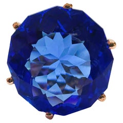 New African 15.4 Ct Swiss Blue Topaz Rose Gold Plated Sterling Ring