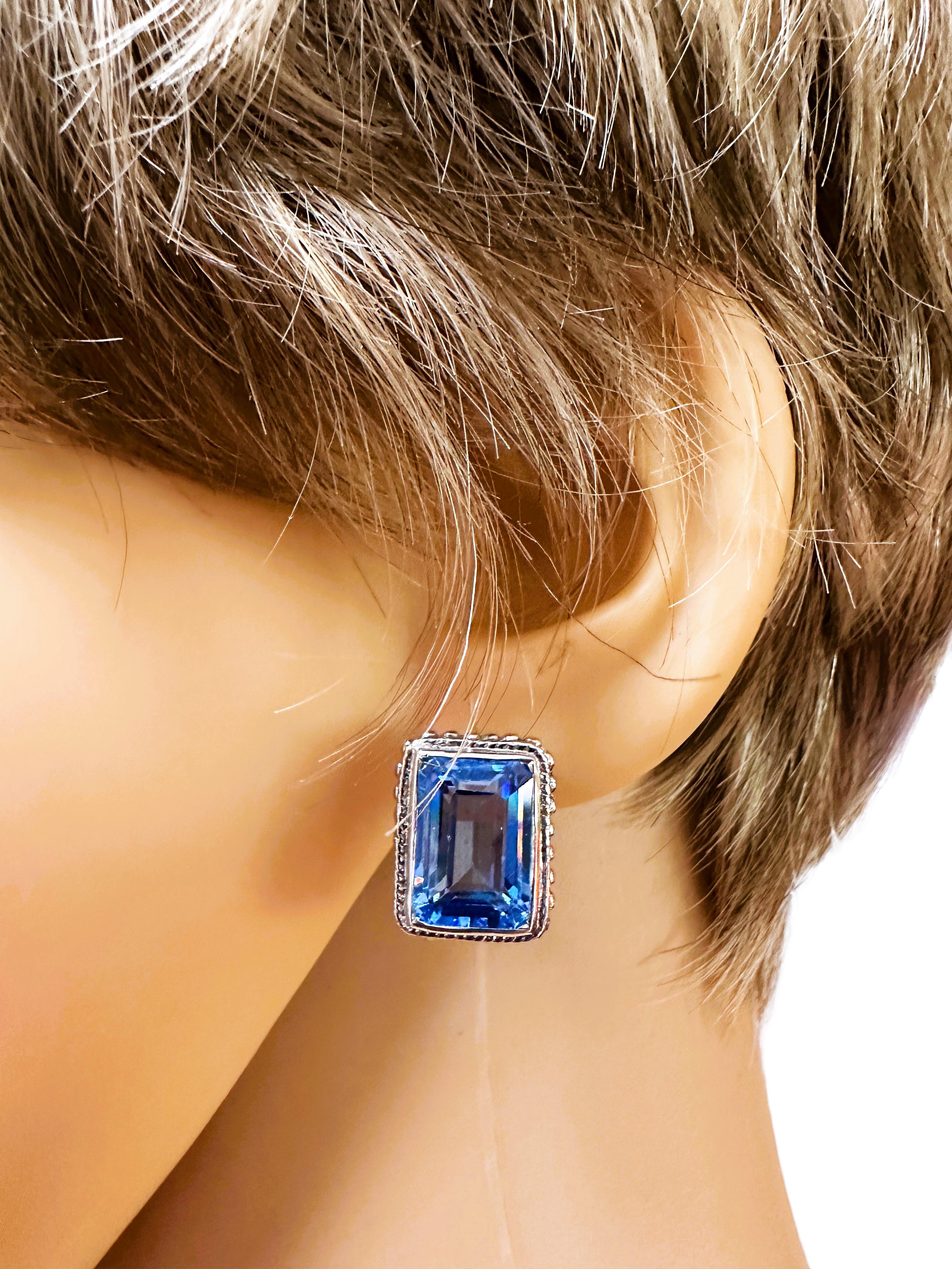 Nuevo Pendientes de plata africana de 15,5 quilates de topacio azul bebé baguette Art Decó en venta