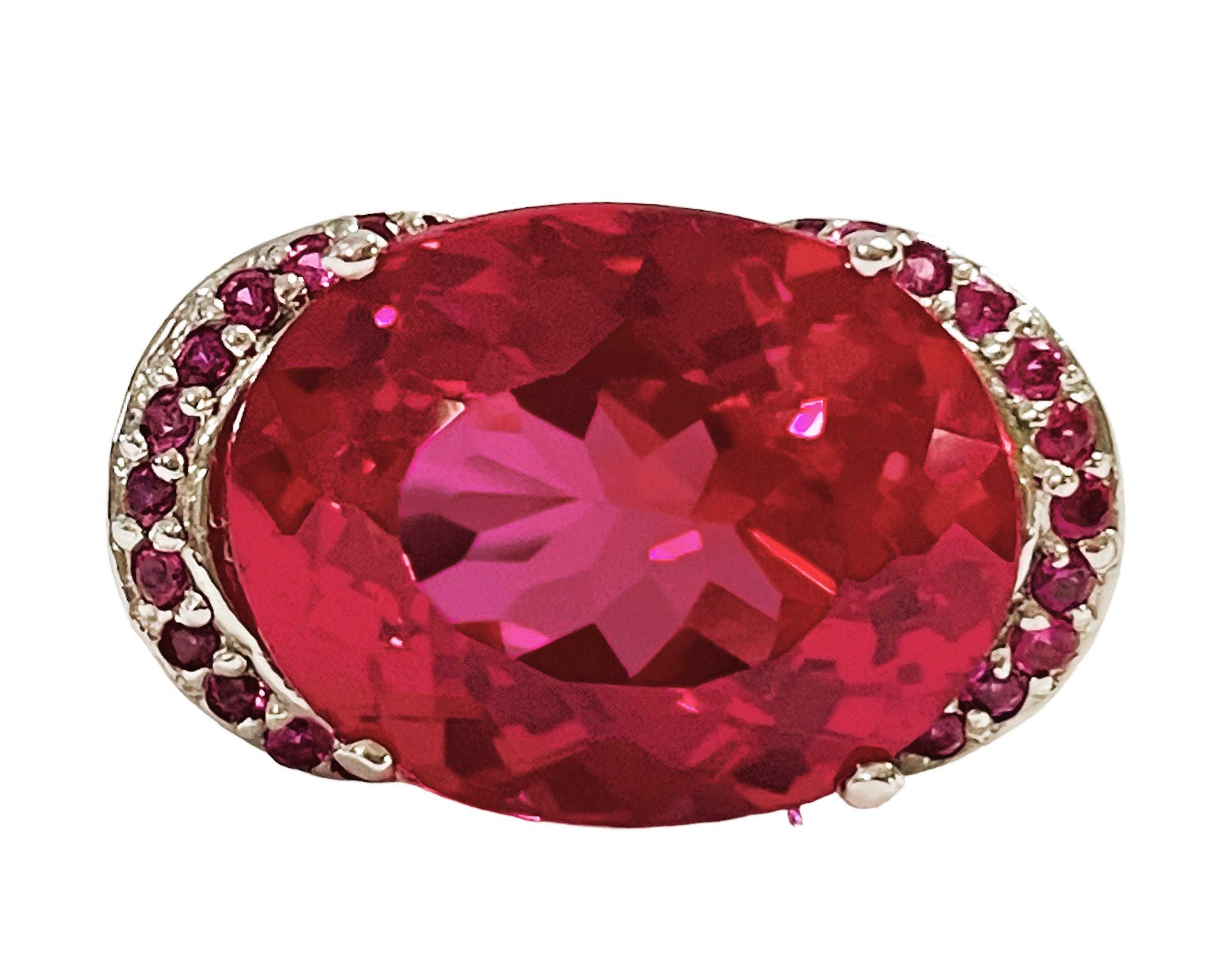 New African 15.9 Ct Pink Raspberry Topaz and Red Ruby Sterling Ring 6. ...