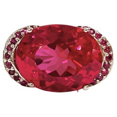 New African 15.9 Ct Pink Raspberry Topaz & Red Ruby Sterling Ring 6.25