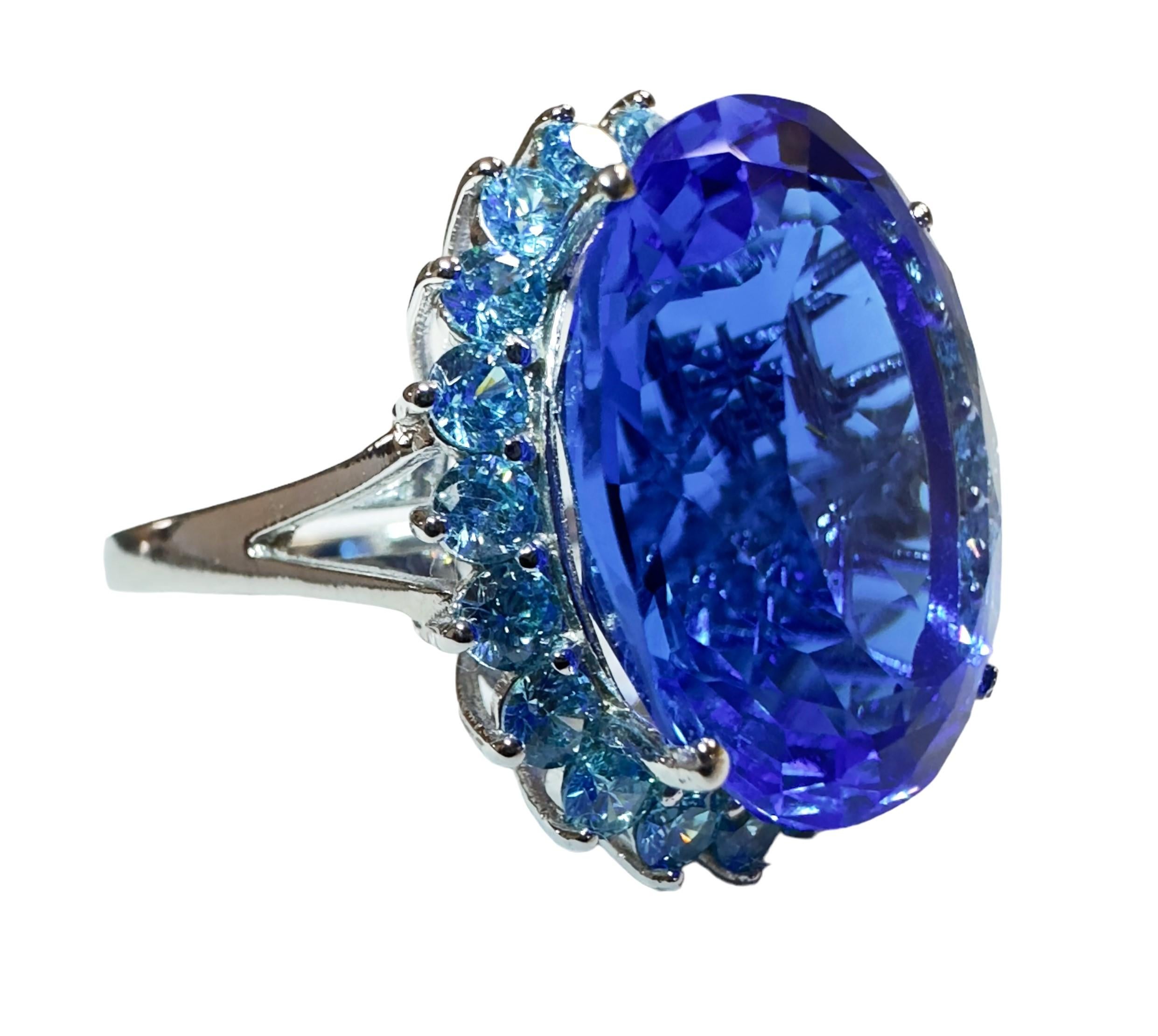 Women's New African 15.90 Ct Swiss Blue Topaz & Aqua Sapphire Sterling Ring For Sale