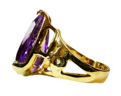 New African 16 Ct Purple Amethyst Yellow Gold Plated Sterling Ring Size 7.5
