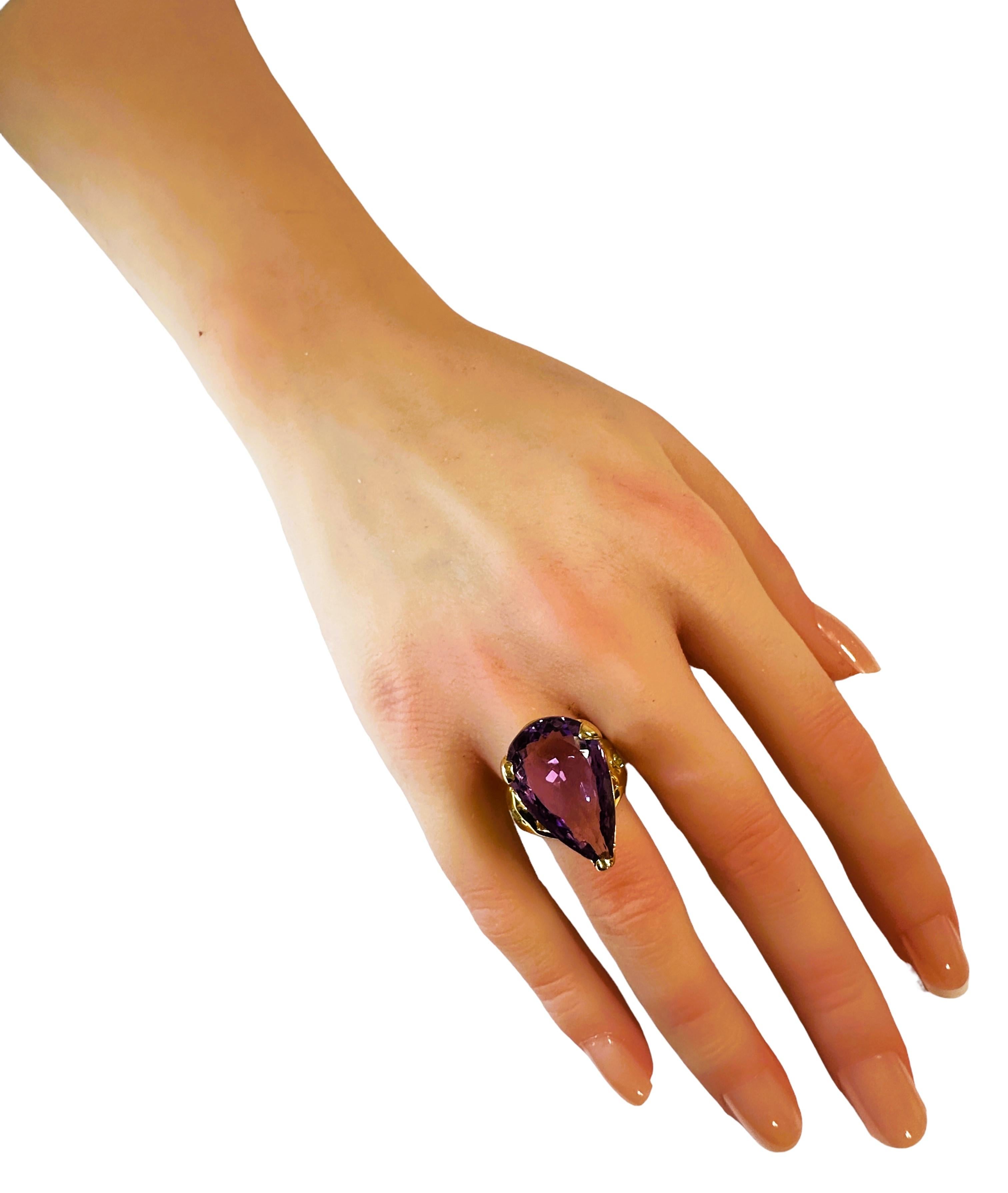 Neuer afrikanischer 16 Karat lila Amethyst-Gelbvergoldeter Sterling-Ring Größe 7,5 Damen