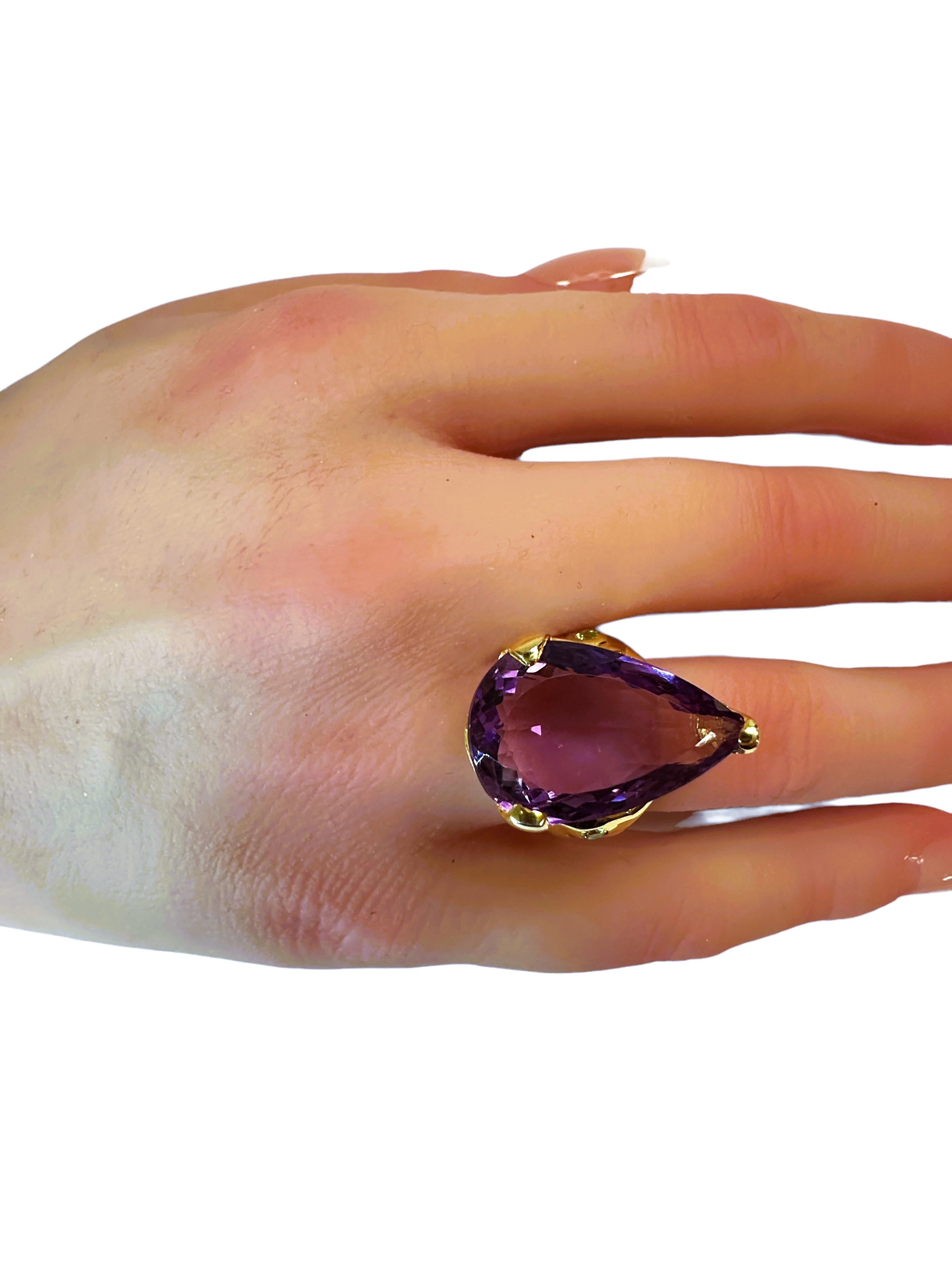 New African 16 Ct Purple Amethyst Yellow Gold Plated Sterling Ring Size 7.5 For Sale 1