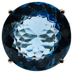 New African 16.7 Ct London Blue Topaz & Blue Sapphire Sterling Ring