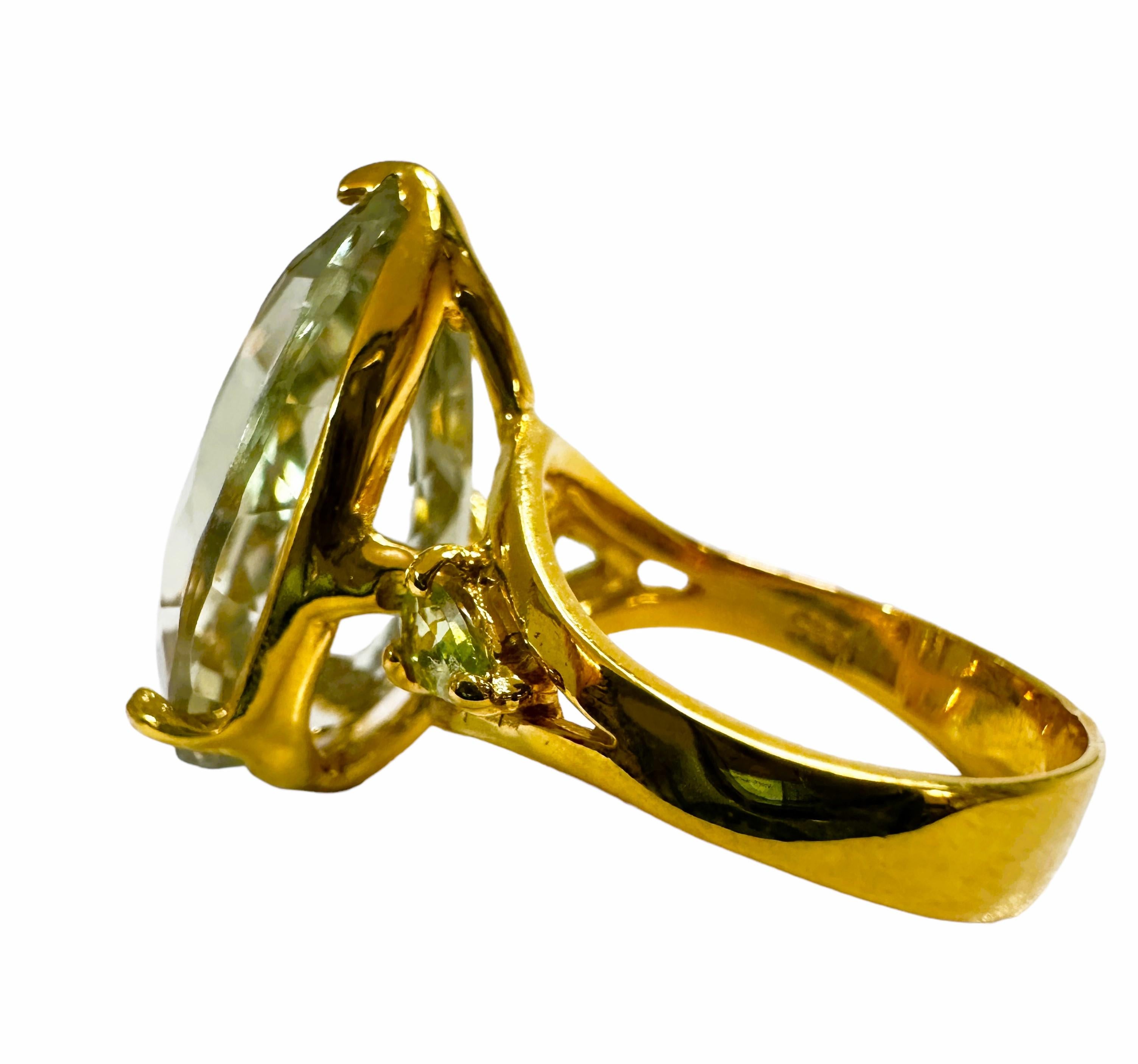 Art Deco New African 18 Ct Green Amethyst Yellow Gold Plated Sterling Ring Size 7