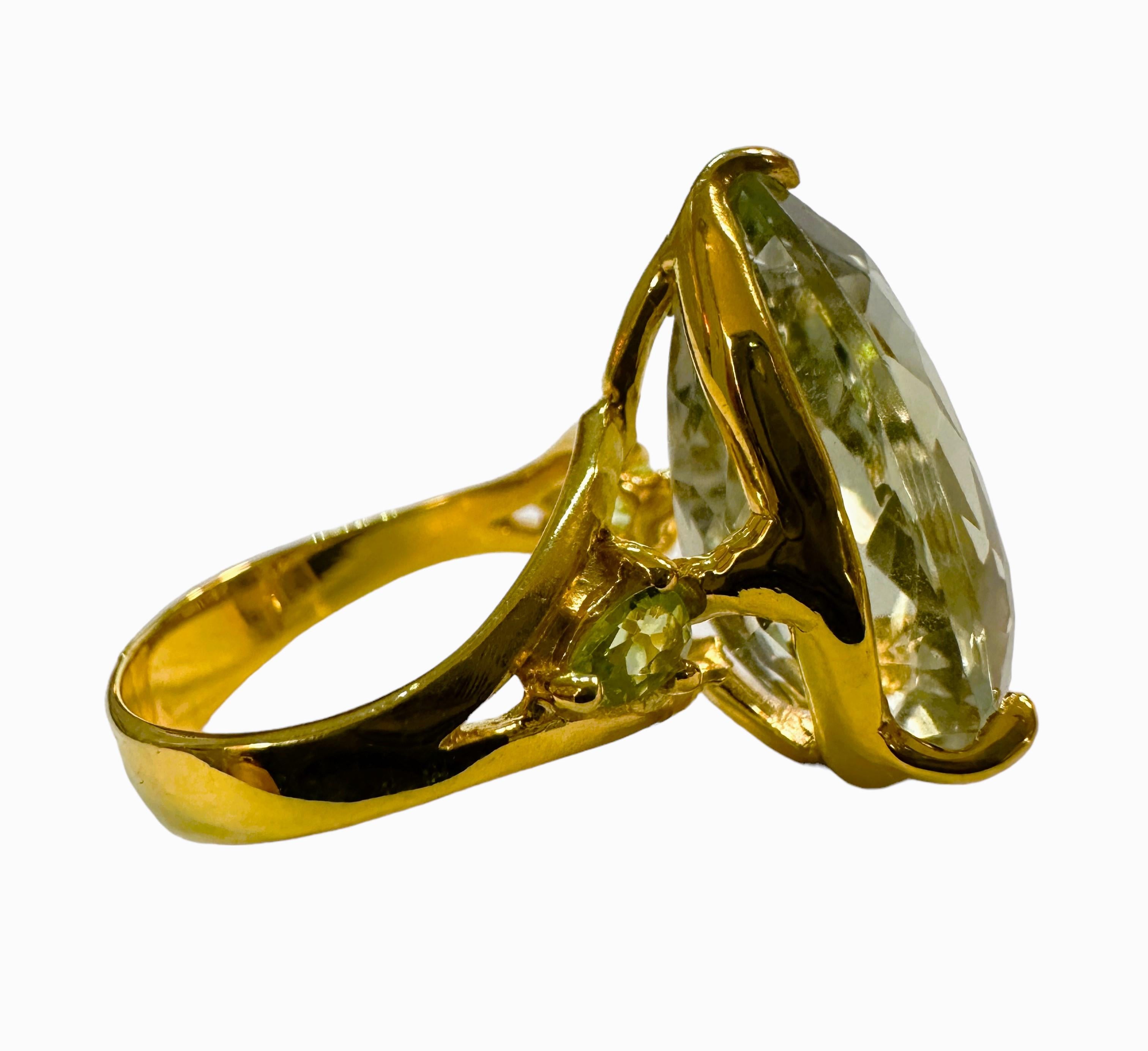Pear Cut New African 18 Ct Green Amethyst Yellow Gold Plated Sterling Ring Size 7