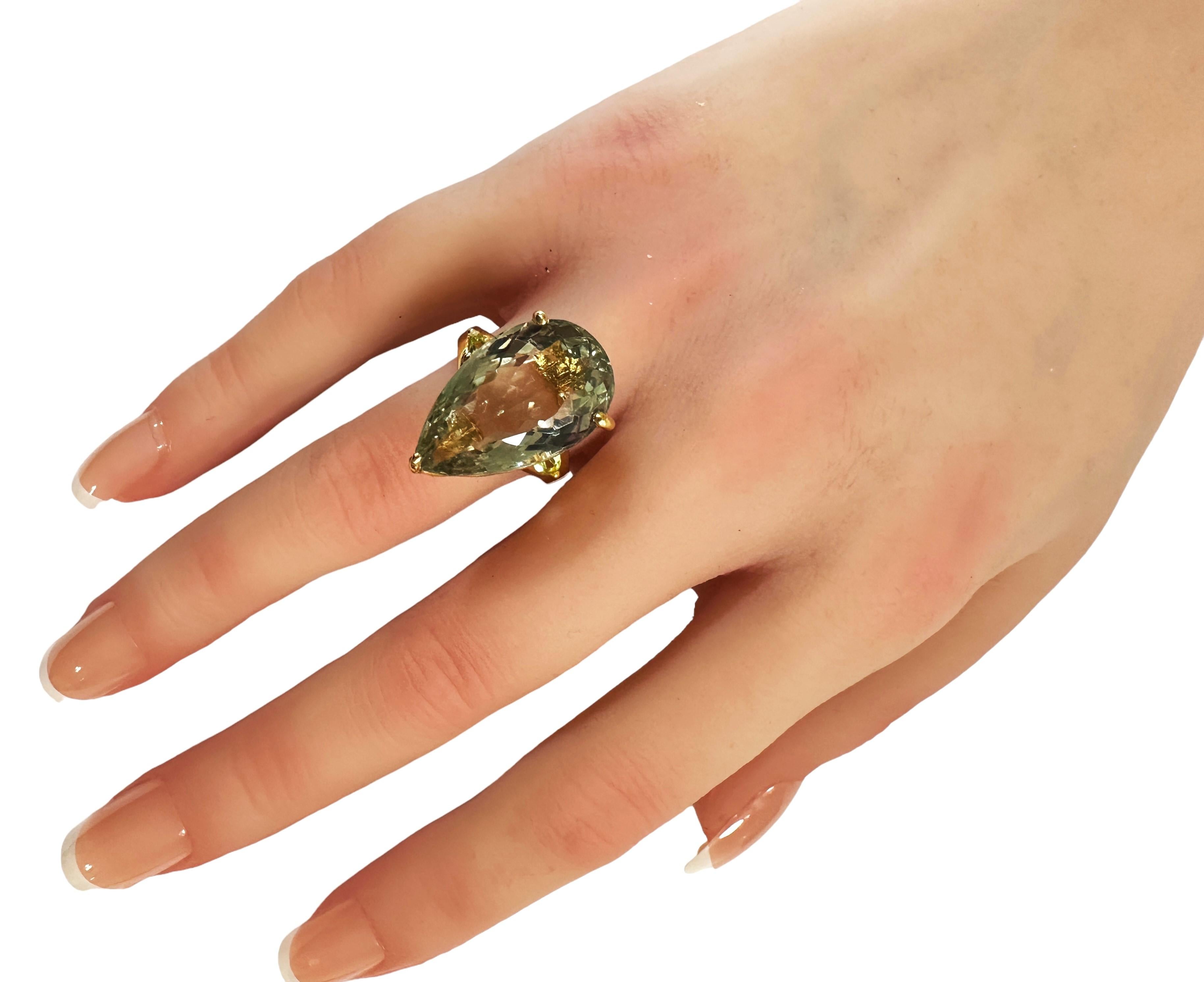 New African 18 Ct Green Amethyst Yellow Gold Plated Sterling Ring Size 7 In New Condition In Eagan, MN